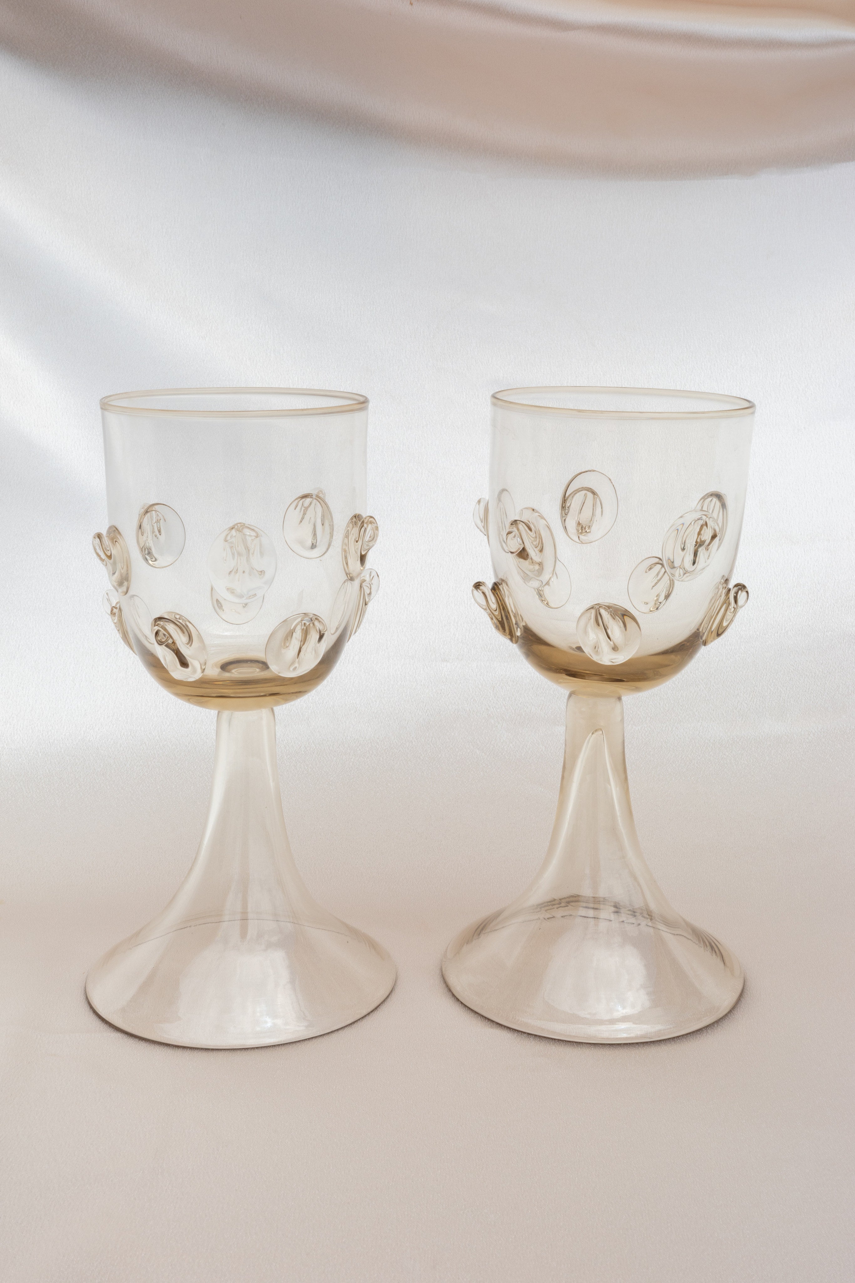 Pair of Mouthblown Wine Goblets - Dots