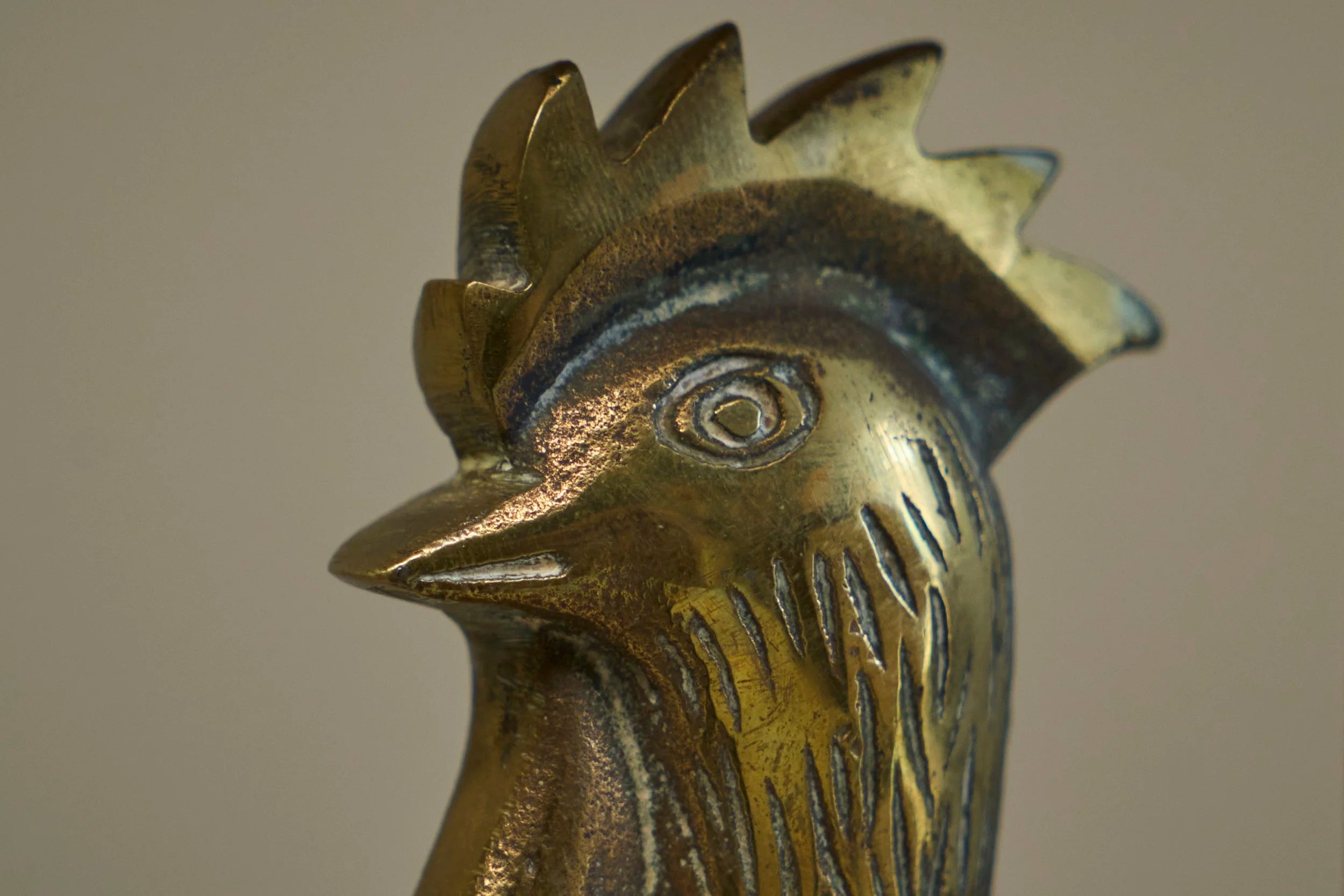 Fantastic French 'Le Coq d'Or' Rooster Table Lamp in Sand Cast Brass with Rattan Shade, 1960s — lifestyle setting