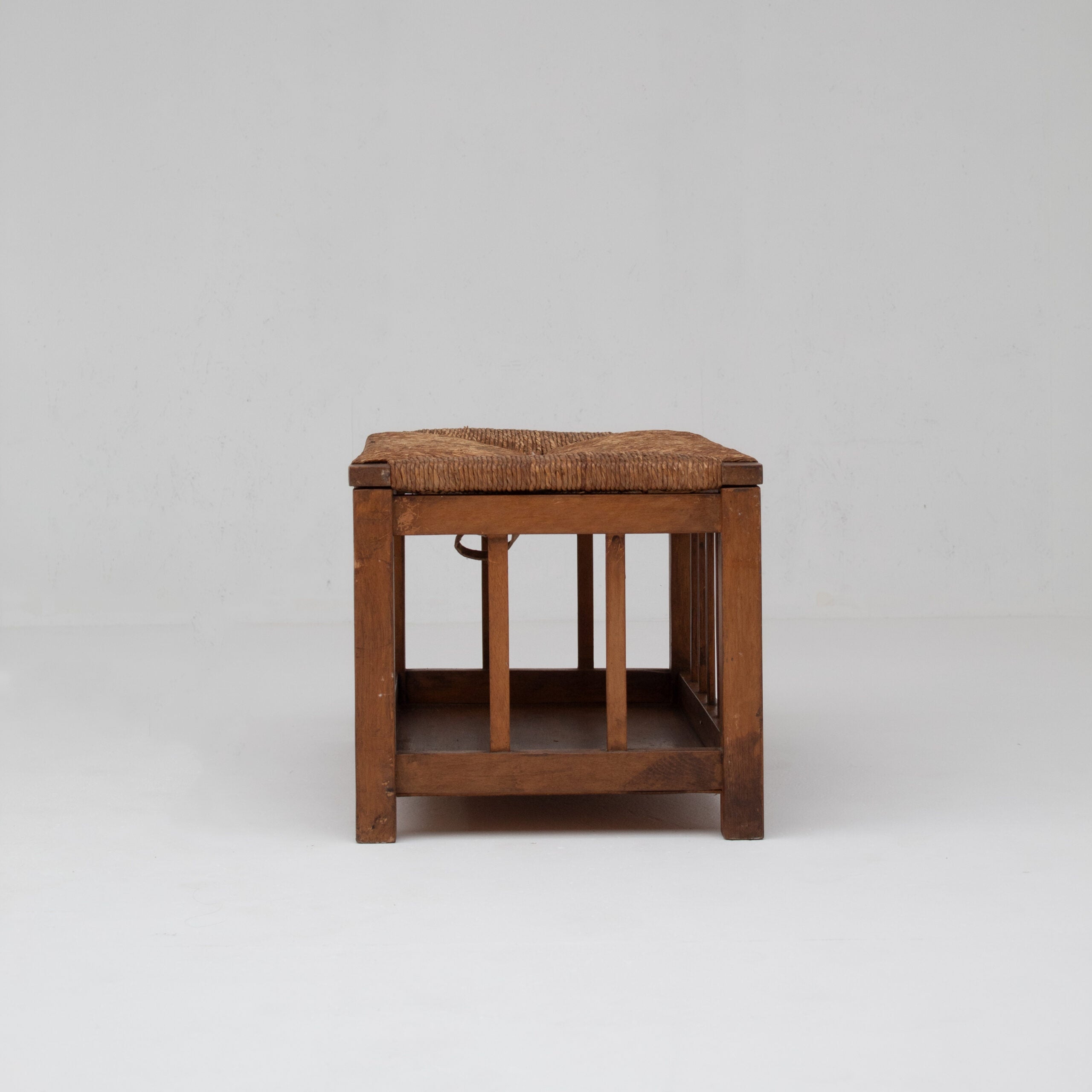 French Oak Storage Bench with Woven Rush Seat — alternate view