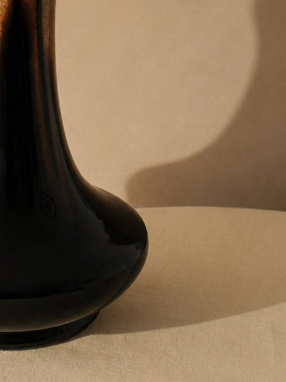 Black Glazed Porcelain Vase — side angle