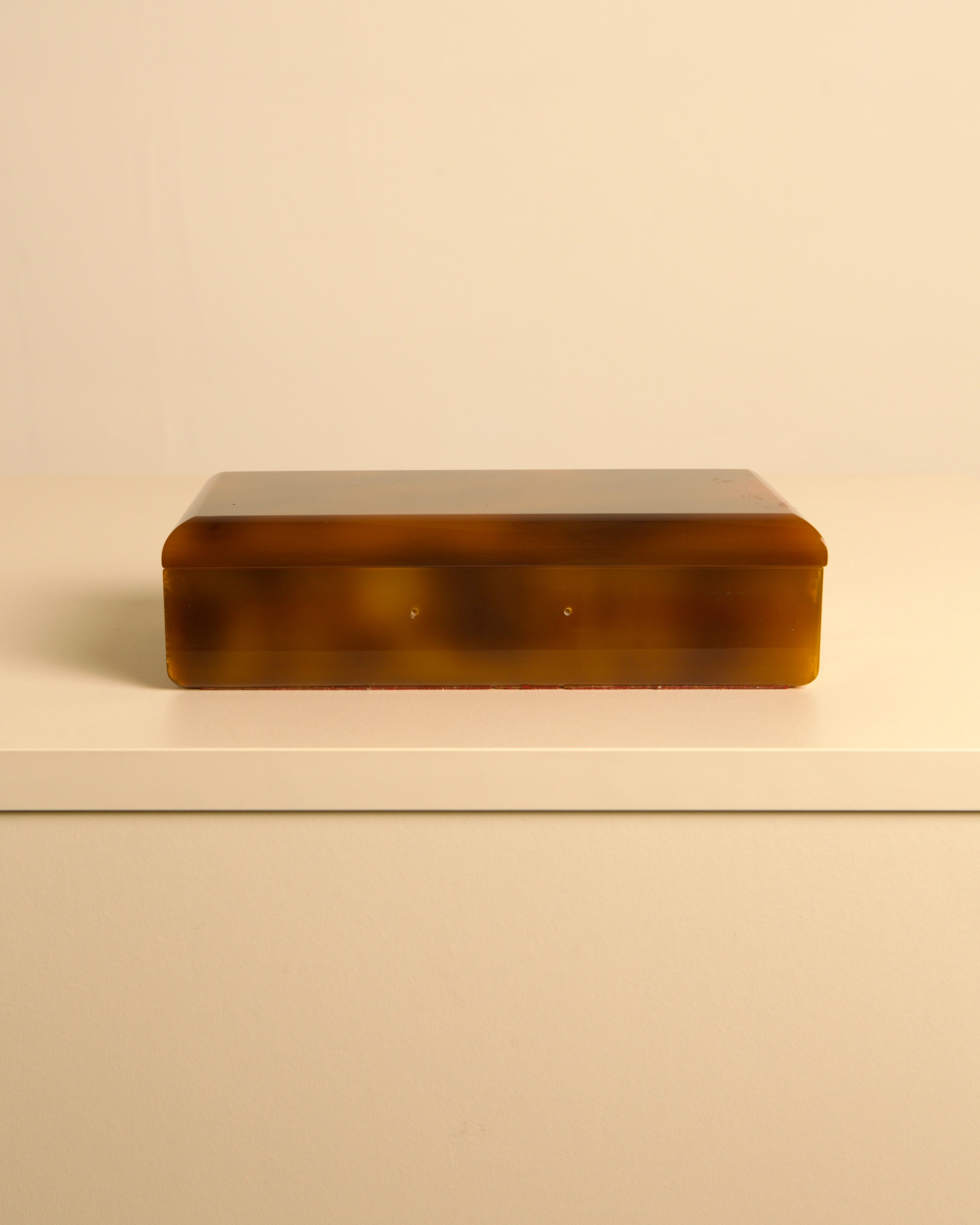 Italian Rectangular Resin Tortoiseshell-effect Box 70's — top view on white surface