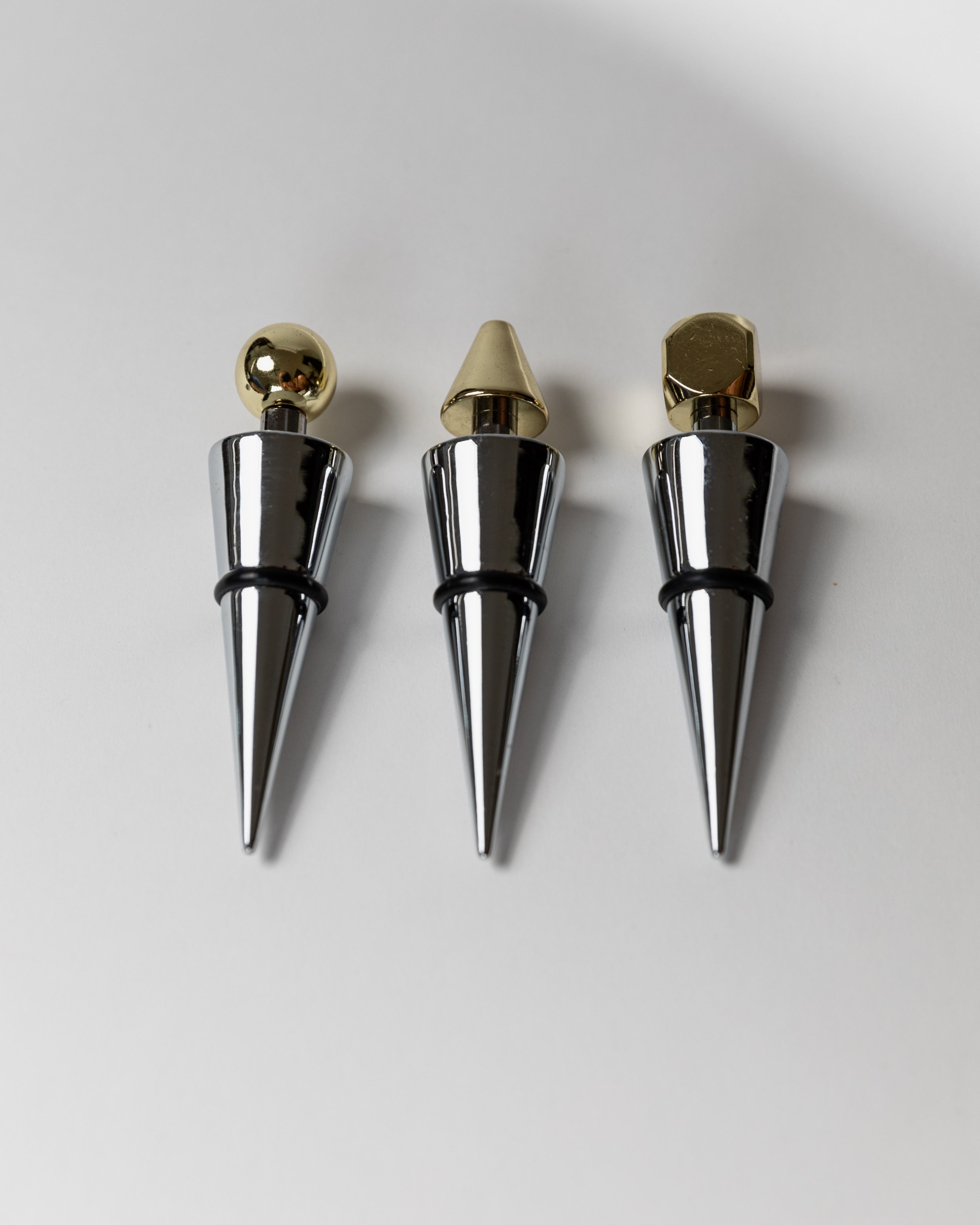 Set of 3 Bottle Stoppers Metal, Italy 80s