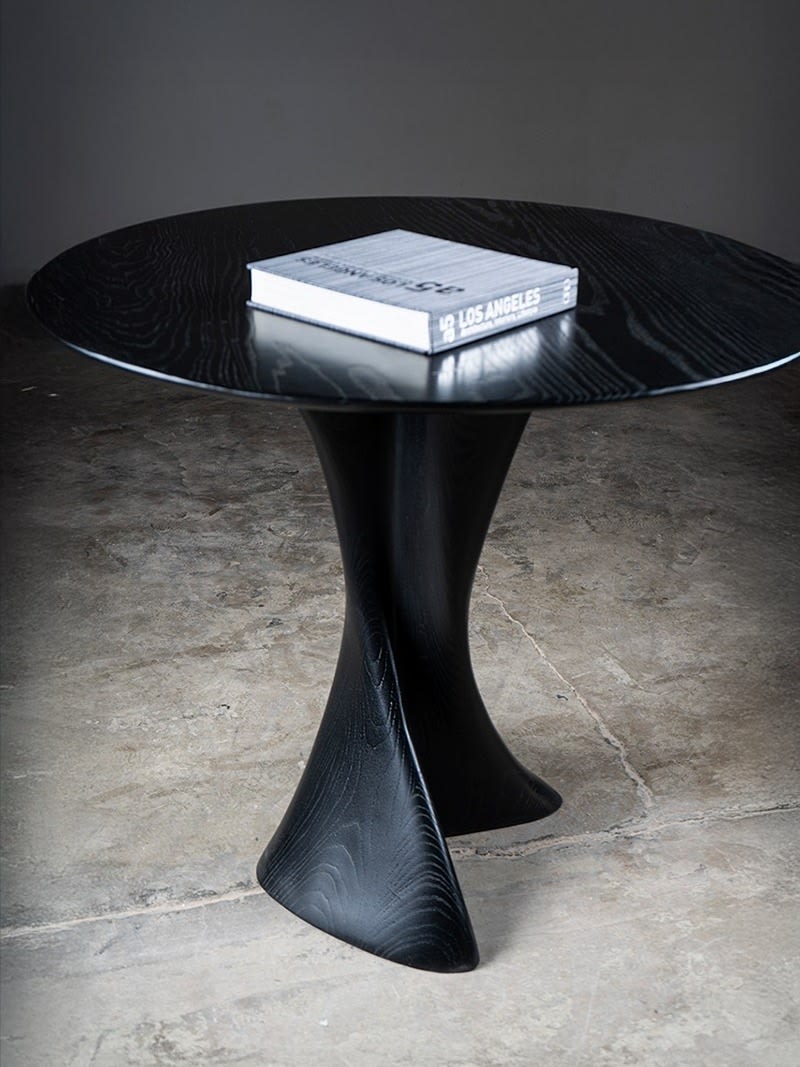 Sculptural Dervish Table in Ash wood Ebony stain — detail view