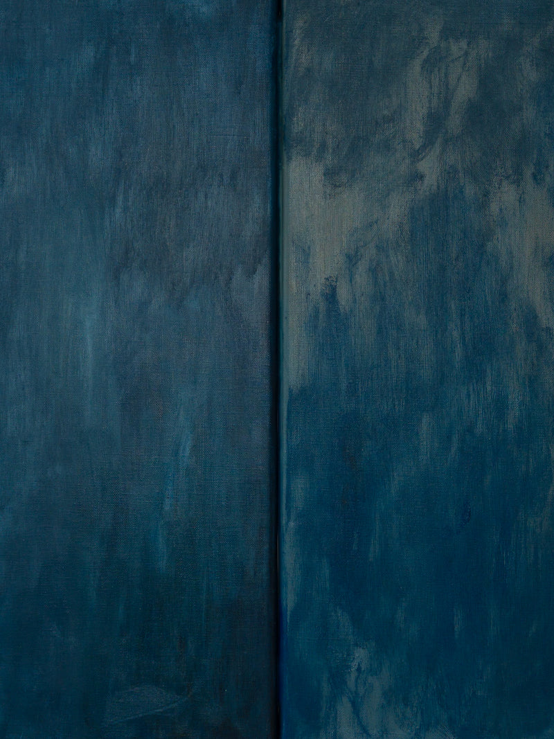 Oil painting by Aimée Adriaansen, A Glance (2025) — close-up of deep blue textured surface