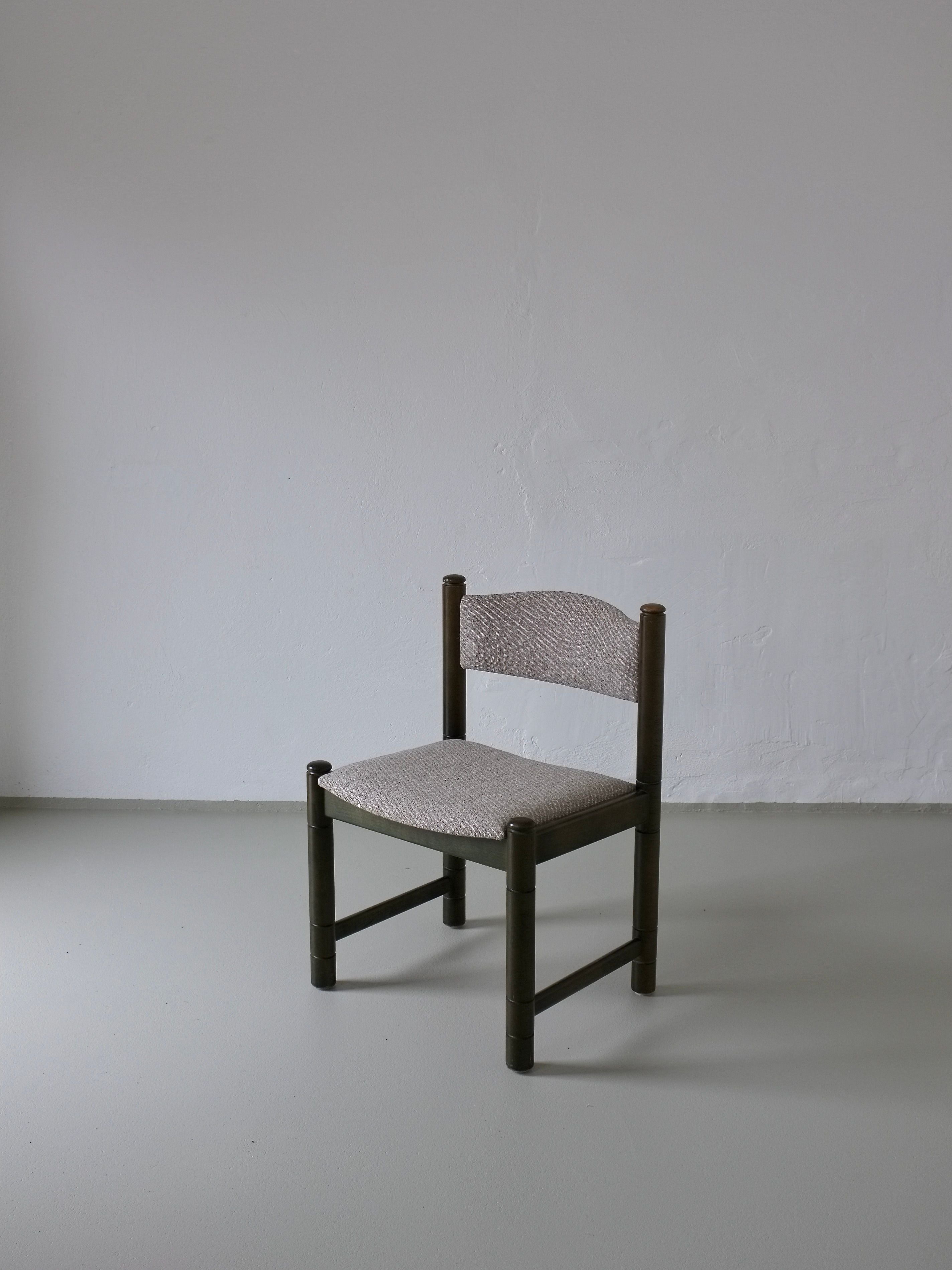 4 Green Carved Wooden Chairs, Scandinavia 1960s — single chair against plain wall