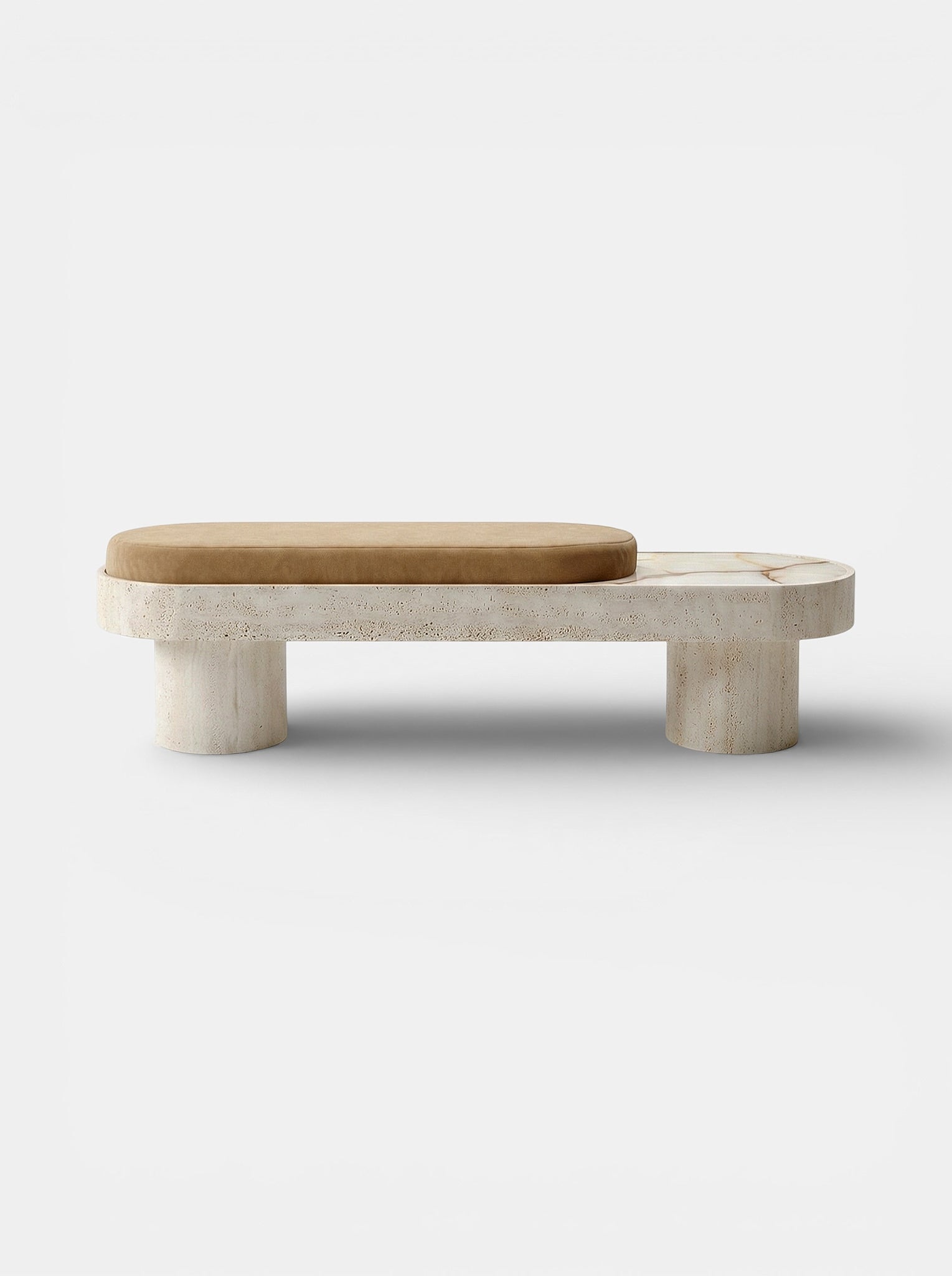 Noto Bench by Marbera | The Oblist — handcrafted stone, beige cushion