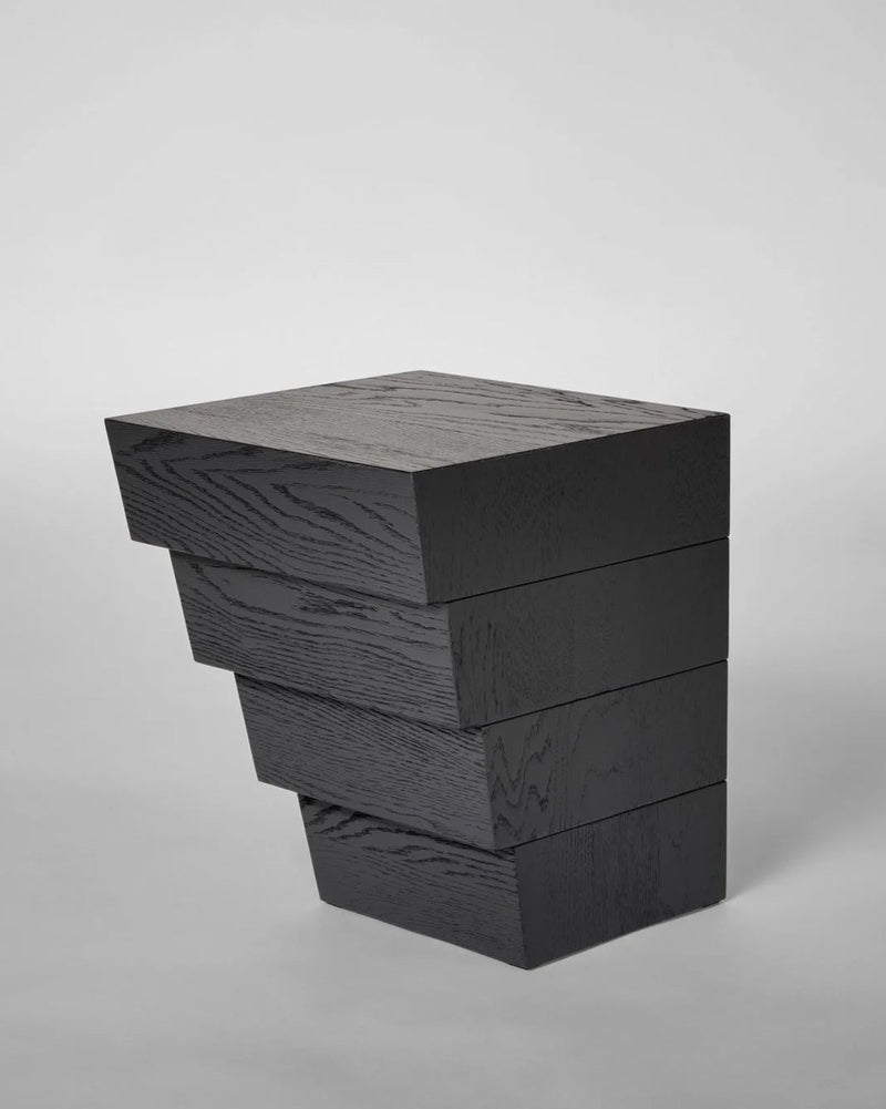 Taes Side Table — close-up of stacked black wood design
