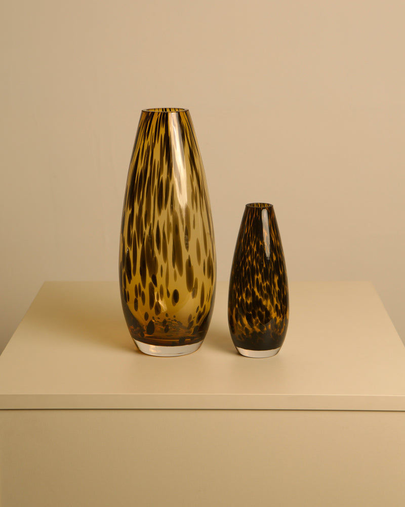 Pair of "Leopard" Murano Glass Vases from the 1980s by Treaptyque | The Oblist — vintage amber and brown glass