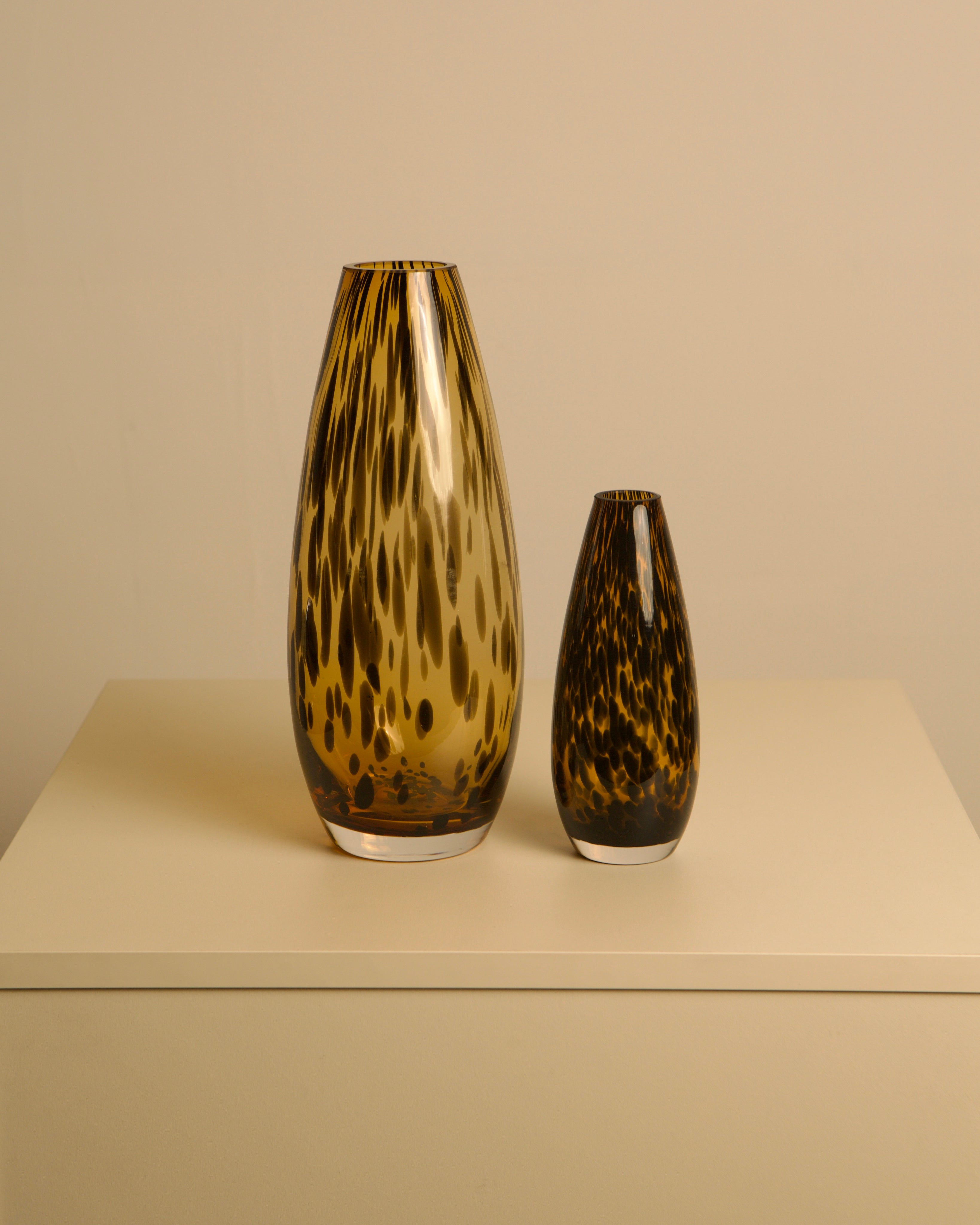 Pair of "Leopard" Murano Glass Vases from the 1980s by Treaptyque | The Oblist — vintage amber and brown glass