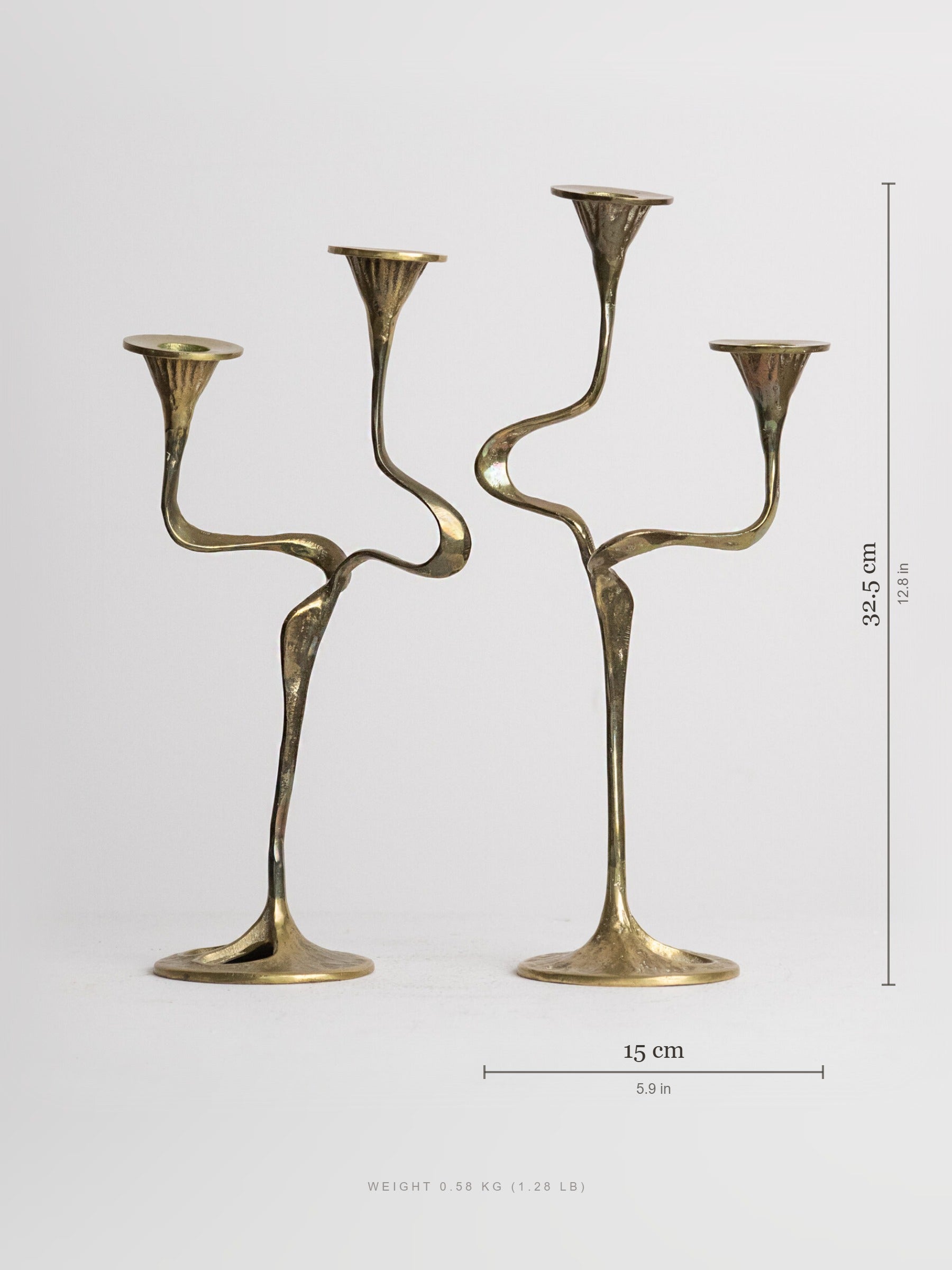 Pair of Brass Serpentine-Arm Candelabra, Organic Brutalist Style, Attributed to Kurt Jesch, Austria 1960s — detail view