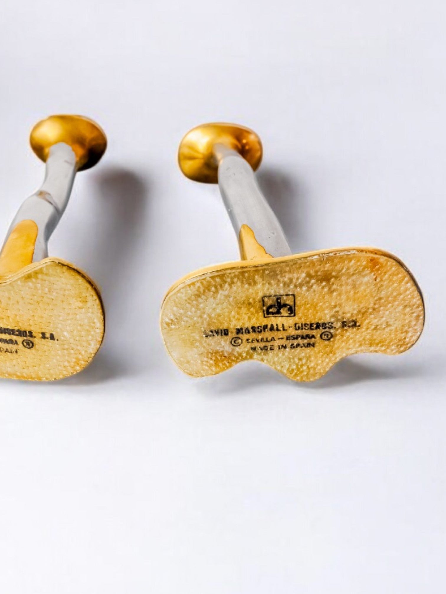 Pair of Brutalist Candleholders by David Marshall, 1980s — top view showing brass bases and textured details