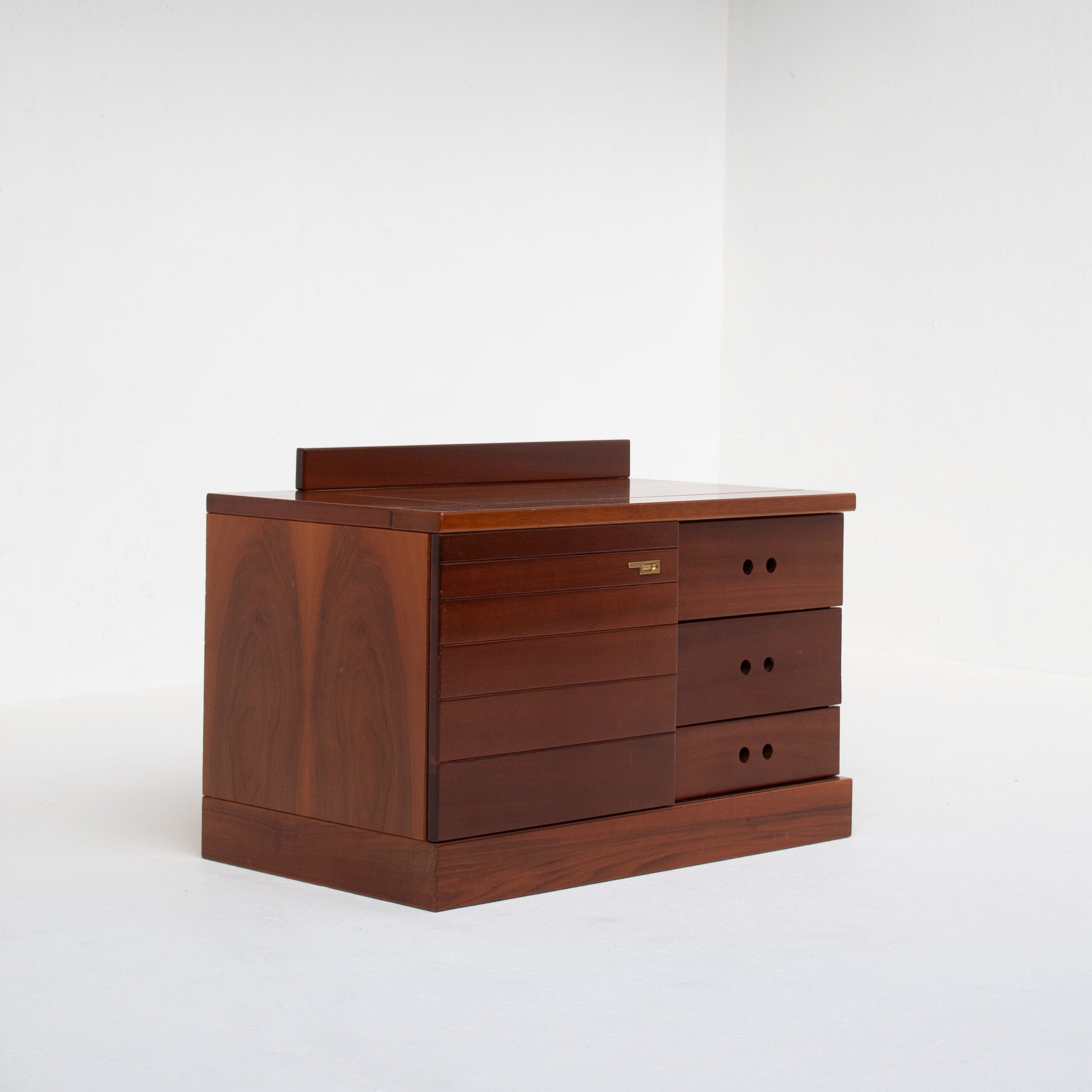 Set of Nightstands in Wood and Brass — angled view showing wooden finish and drawers