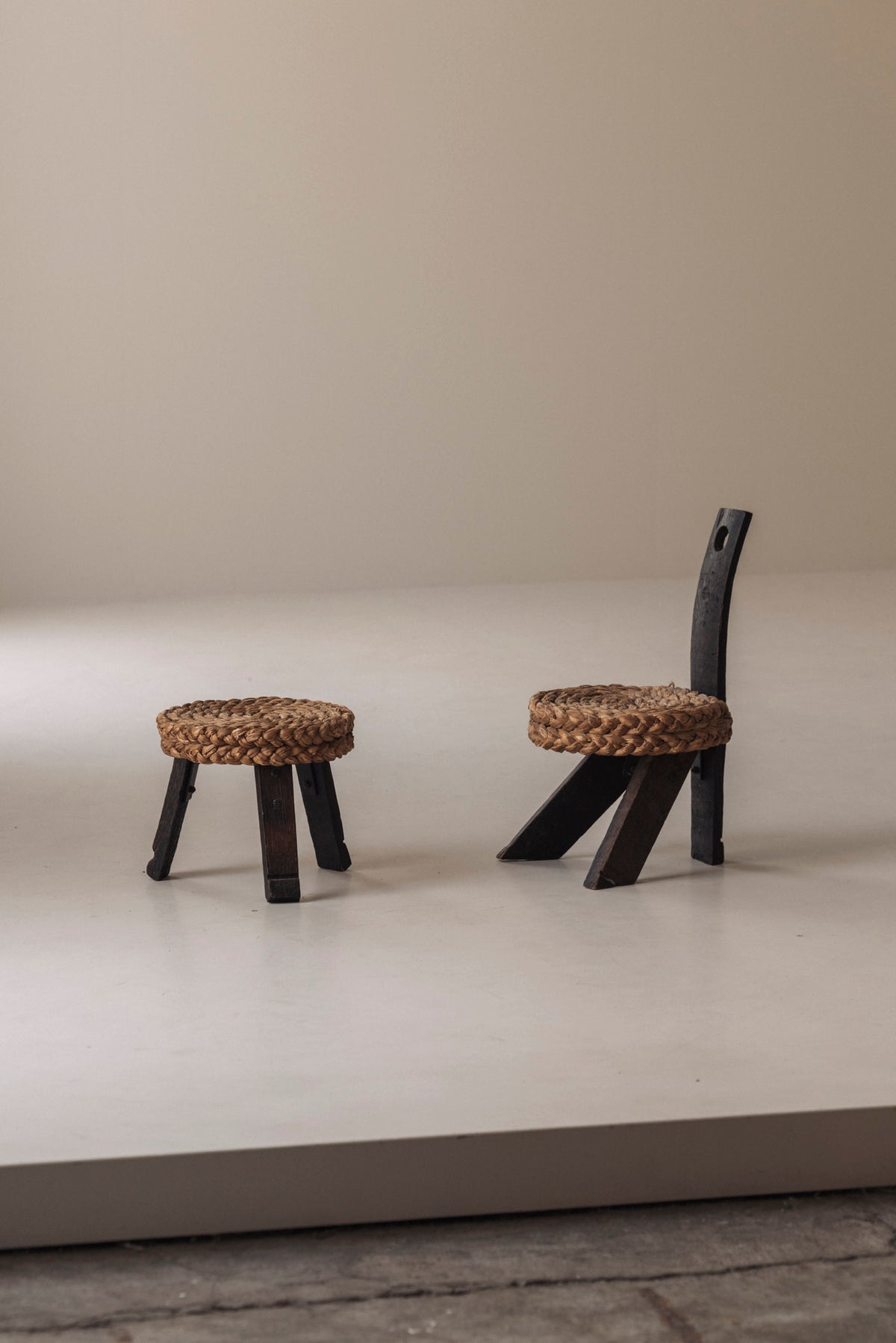 Rare Chair and Matching Stool by Adrien Audoux and Frida Minet, France 1950s — detail view