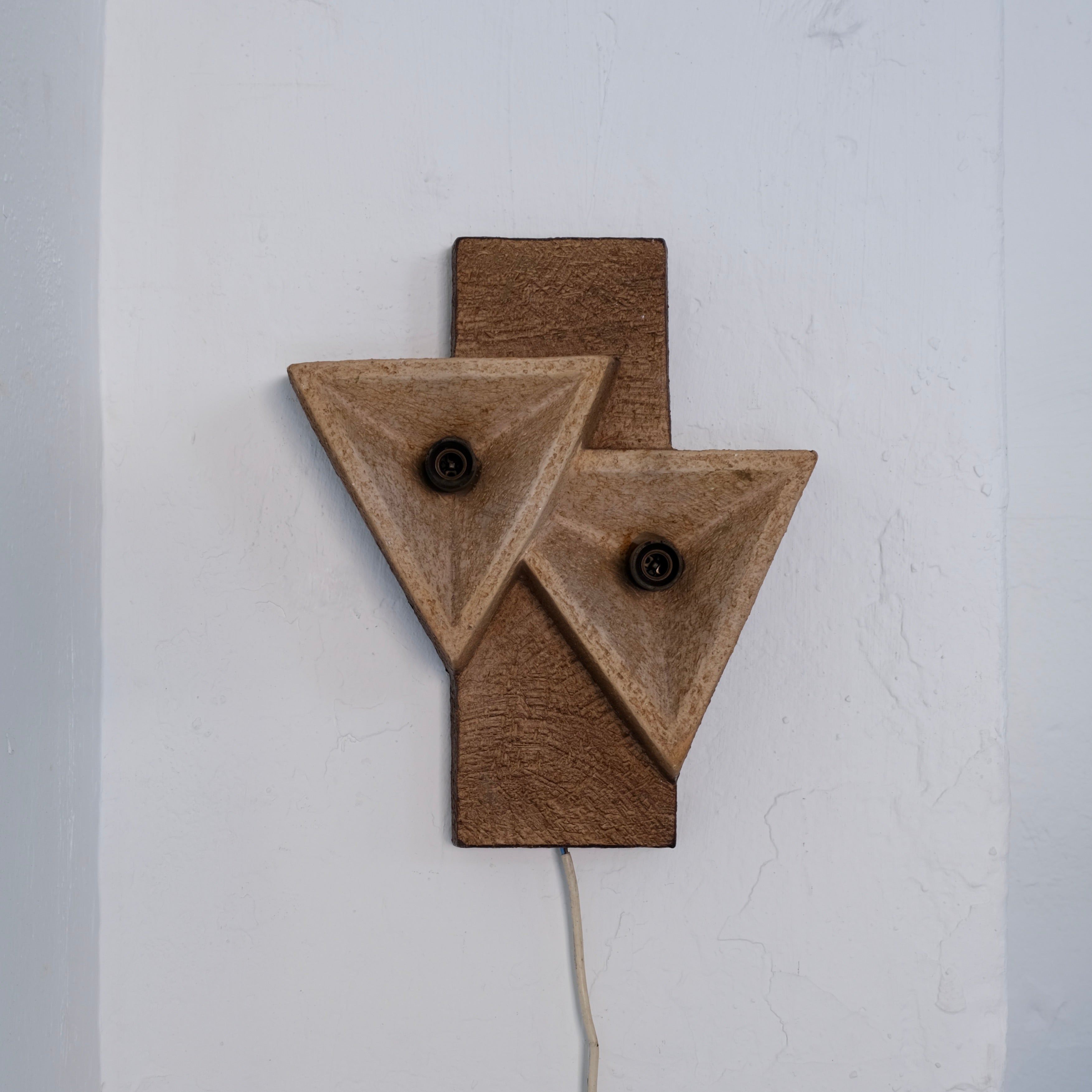 Dutch Organic Form Ceramic Wall Sconce, 1960s — top view of textured ceramic triangles
