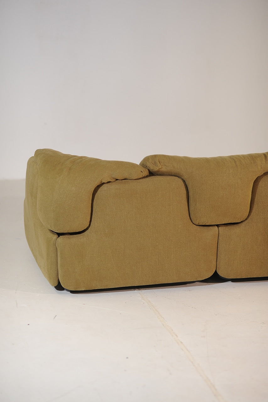 Alberto Rosselli for Saporiti Confidential 3-Seater Sofa in Olive Linen, Italy, 1970s — view 10
