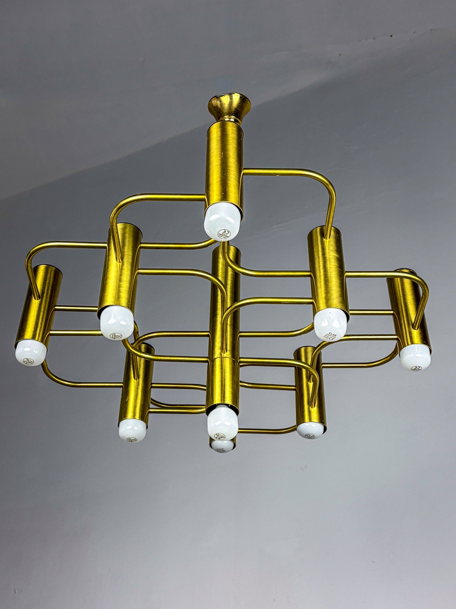 Gaetano Sciolari Geometric Chandelier, 9 lights, Italy, 1970s — detail view