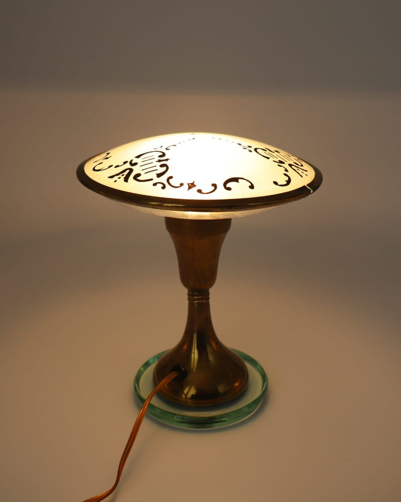 Italian Small Table Lamp, Brass, Glass, Italy, 1940s by Forma Finds | The Oblist — vintage brass and glass design