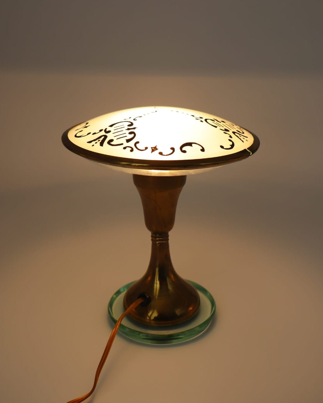 Italian Small Table Lamp, Brass, Glass, Italy, 1940s by Forma Finds | The Oblist — vintage brass and glass design