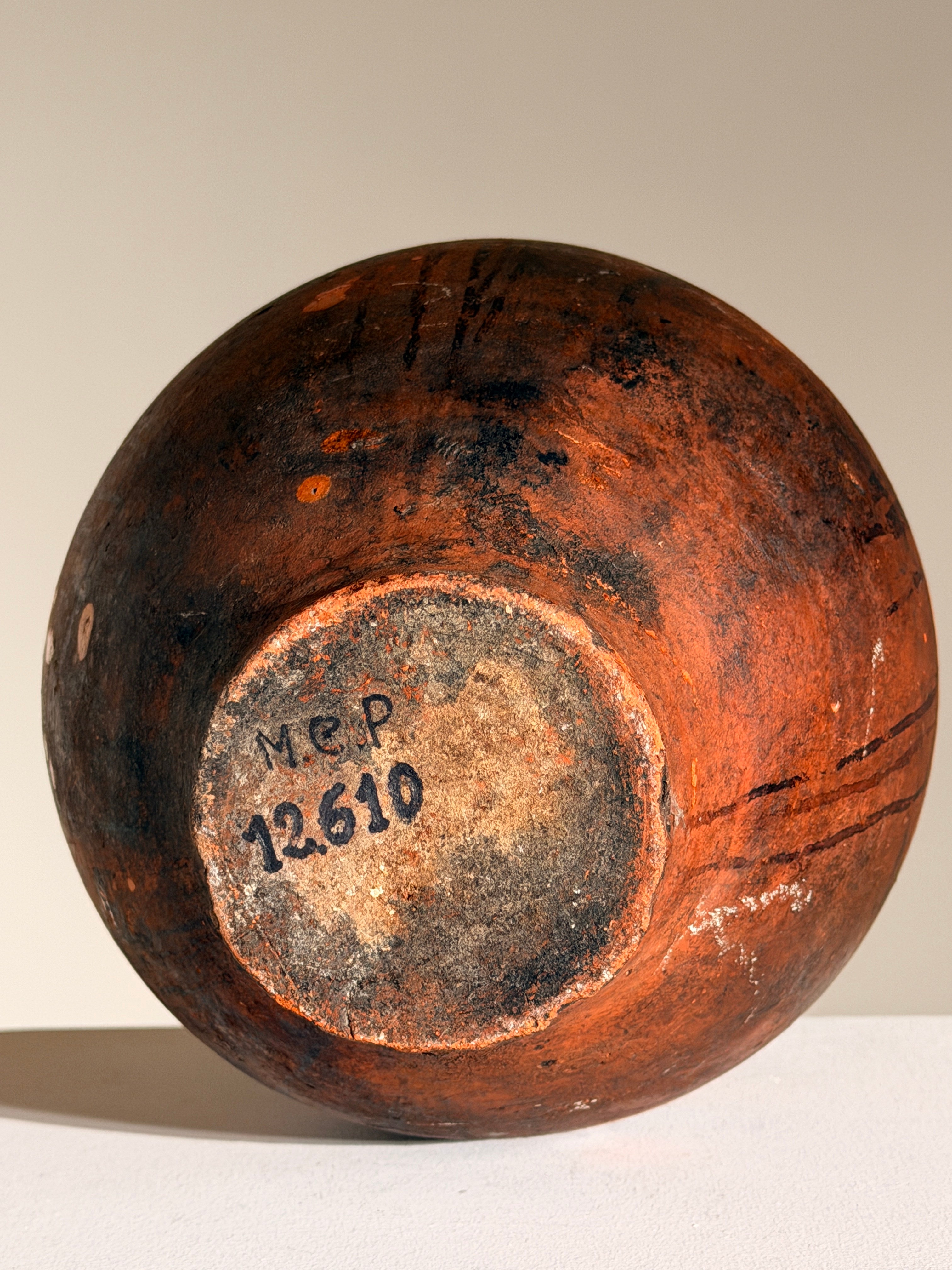 Ceramic Jar, French Folk Art, late 19th century — bottom view showing earthy tones and markings