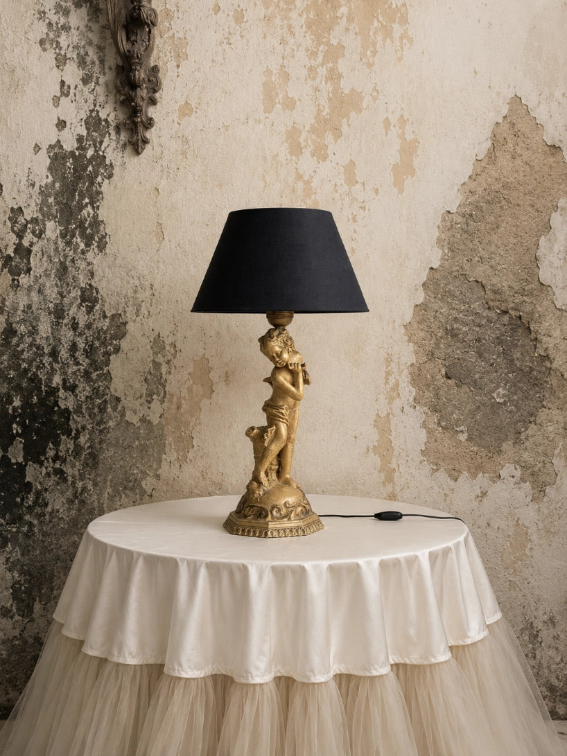 1950s Antique Italian Ornamental Putto Lamp — detail view