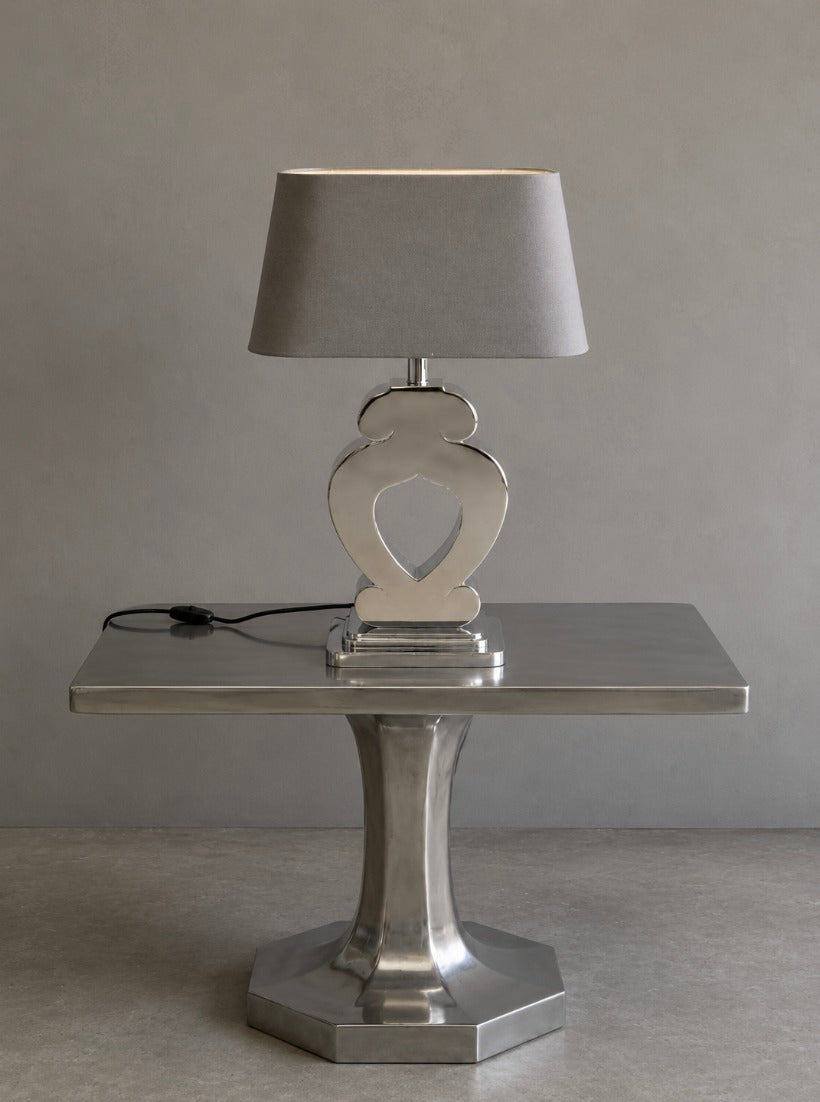 1980s Netherlands Table Lamp in Fabric and Heavy Cast Aluminum — detail view