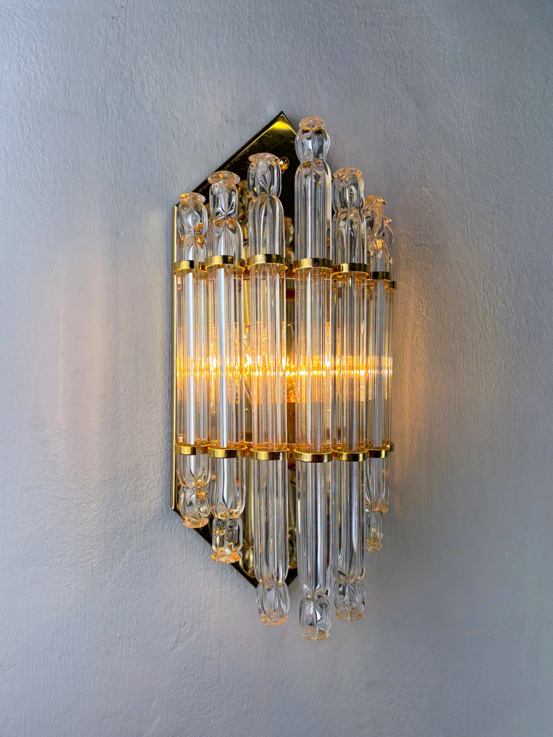 Pair of Venini wall lights, Murano cut glass, Circa 1970's, Italy — lifestyle setting