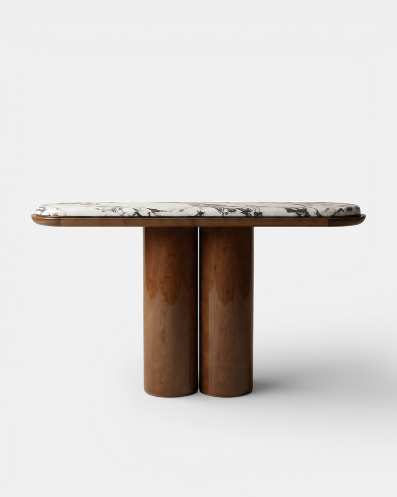 Ida Wood And Calacatta Viola Marble Console by Marbera | The Oblist — wood and marble materials