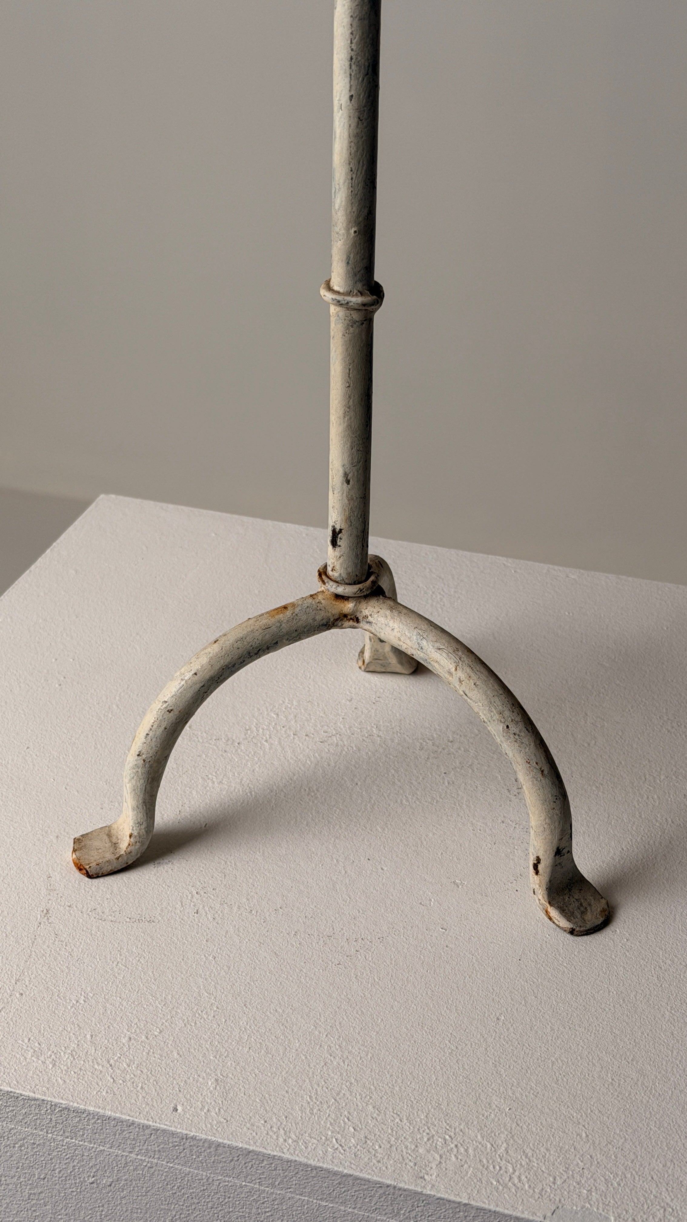 White-patinated Iron Candelabrum, France, early 20th century — close-up of base with textured finish
