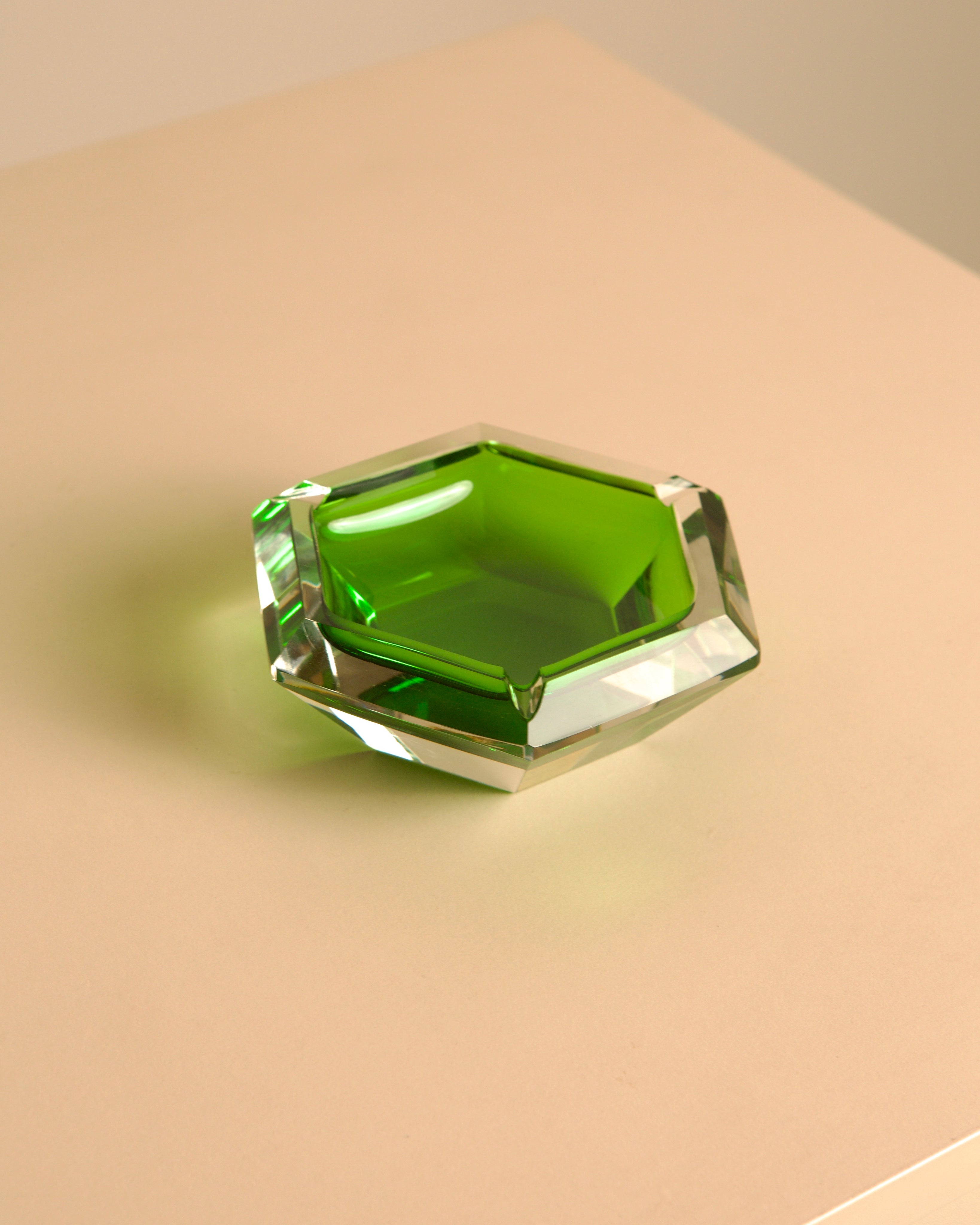 Italian Green Murano Glass Hexagonal Ashtray, 1980s — lifestyle setting