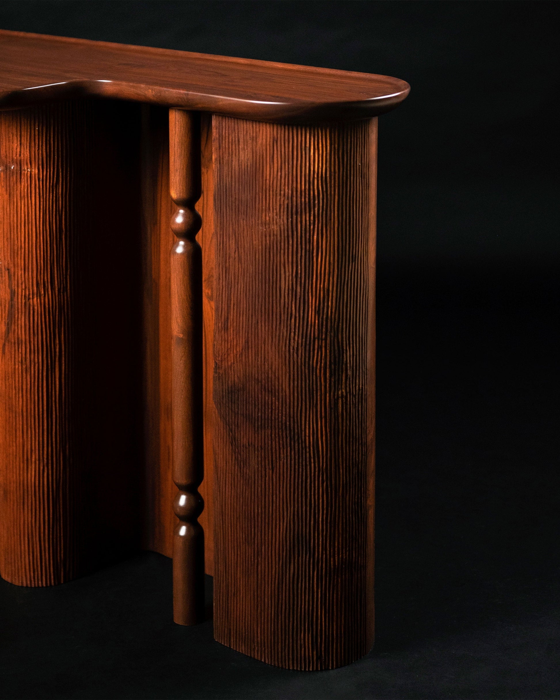 Ridge Console Table — top view of handcrafted wooden surface