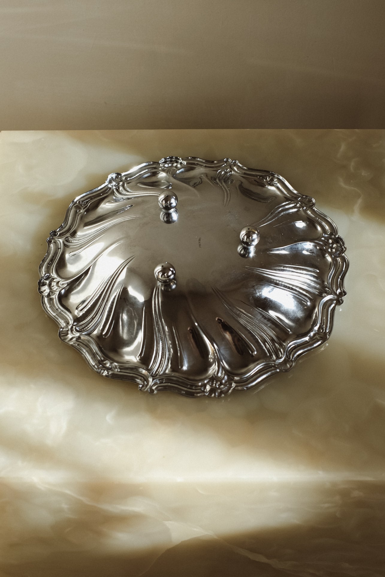 Italian Decorative Bowl — top view of polished silver surface