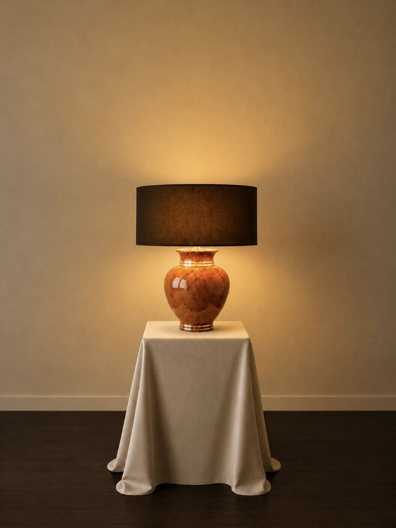 1960s French Vintage Table Lamp in Ceramic and Fabric — close-up