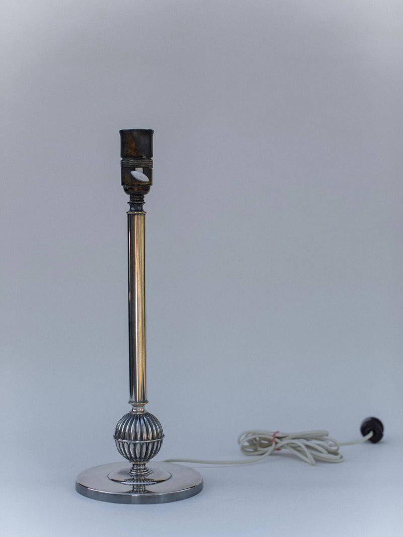 1920s Swedish Grace table lamp base with ornate silver details