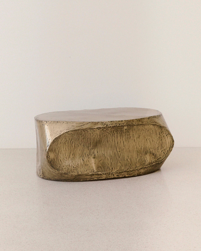 Rocher medium brass resin coffee table with organic curved form