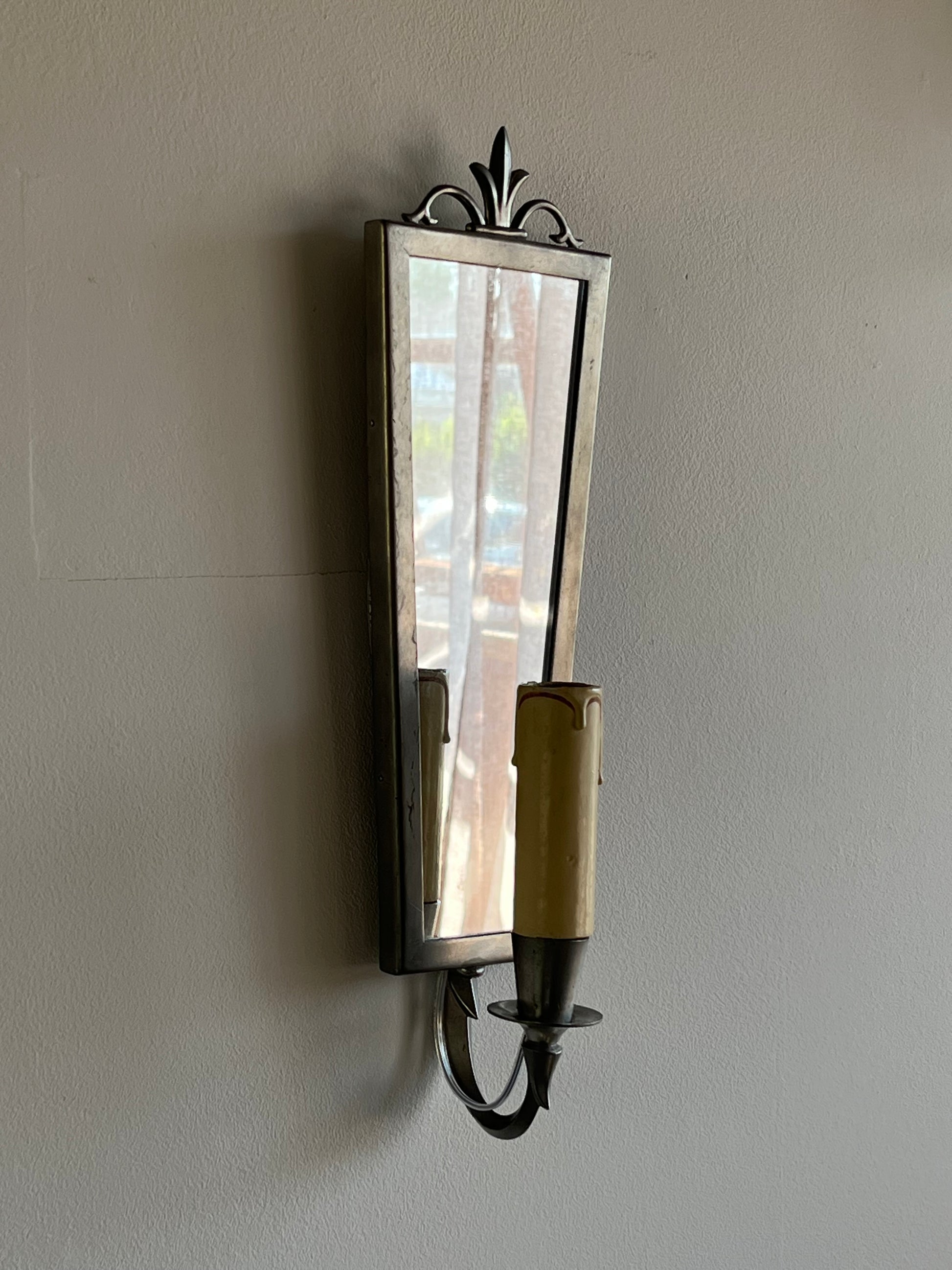 Swedish Grace Pewter Mirror & Sconce Set by Svenskt Tenn, 1931 — close-up