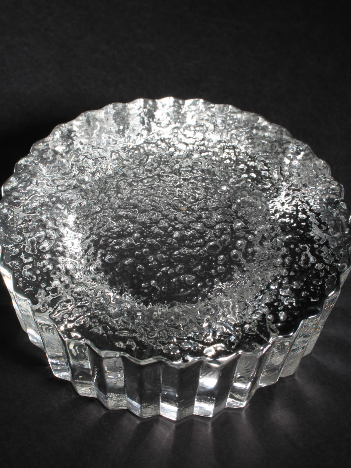 Willy Johansson Crystal Glass Ashtray — top view showing textured glass surface