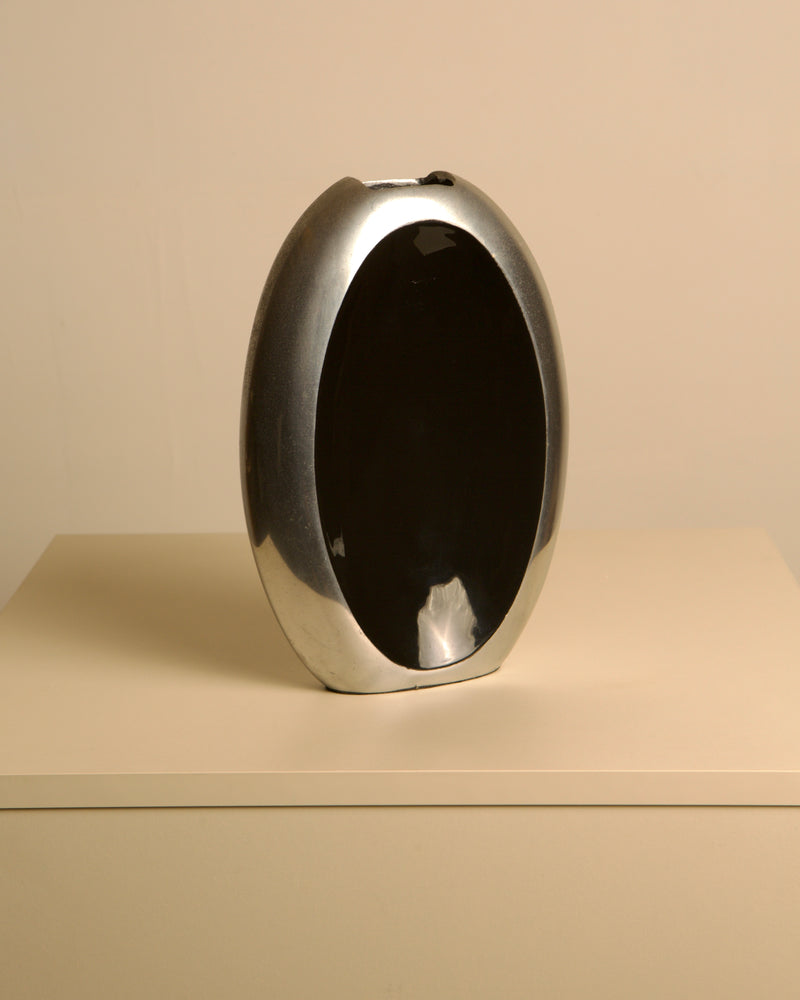 Italian Vase in Aluminum and Black Enamel, 80s by Treaptyque | The Oblist — modern aluminum, black enamel