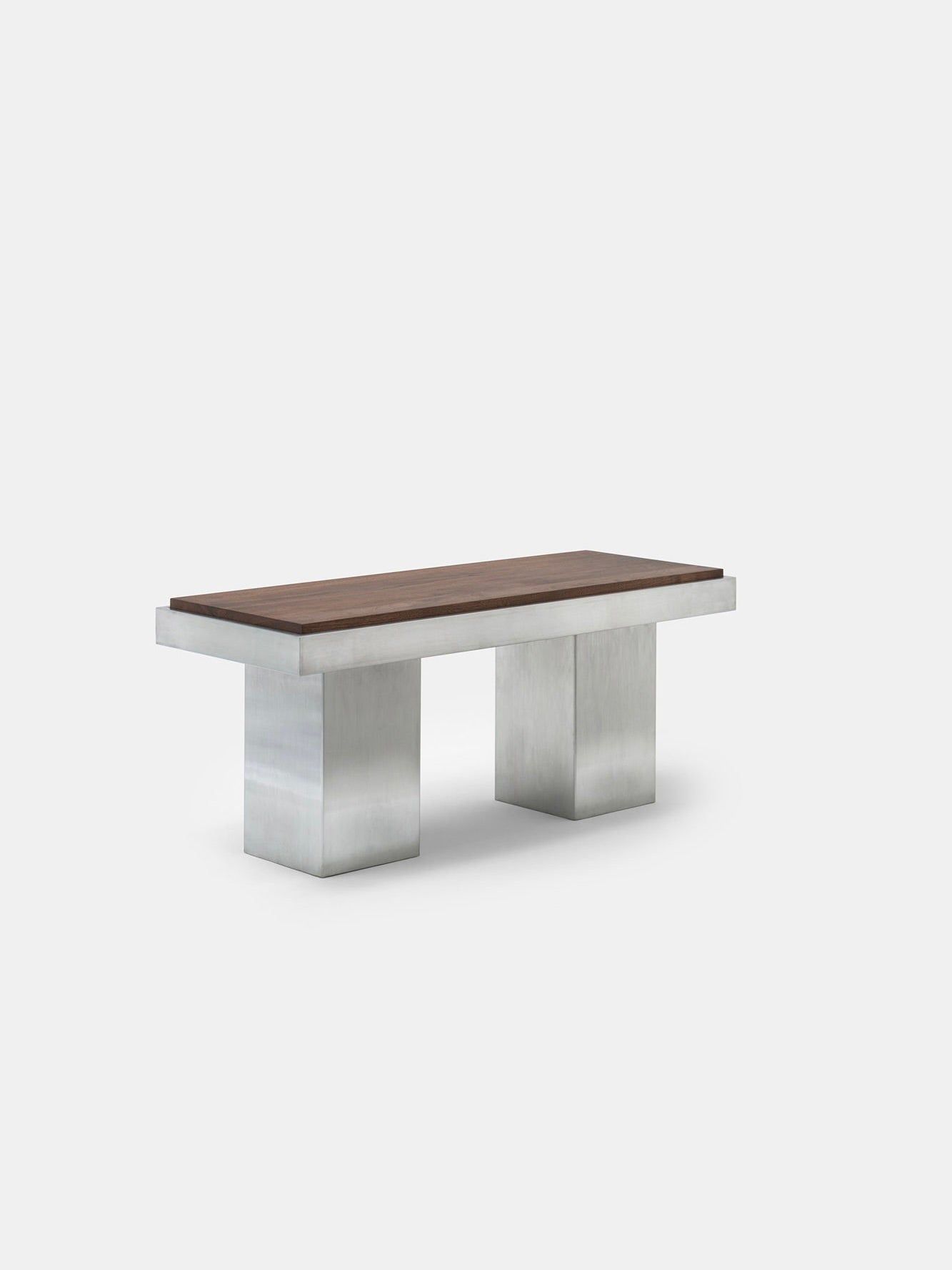 Console Table 02 — top view of walnut tabletop and metal base