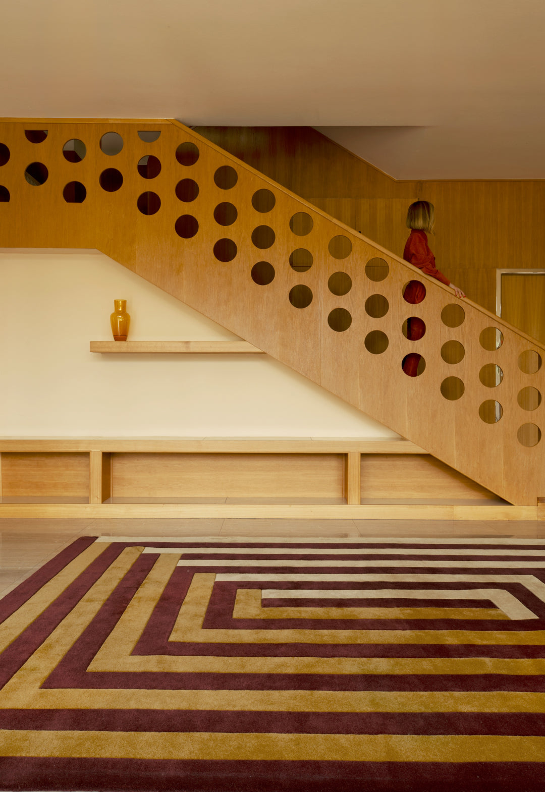 'Labyrinth' Handwoven Wool Rug by Teklan, Mulberry Sand — lifestyle setting