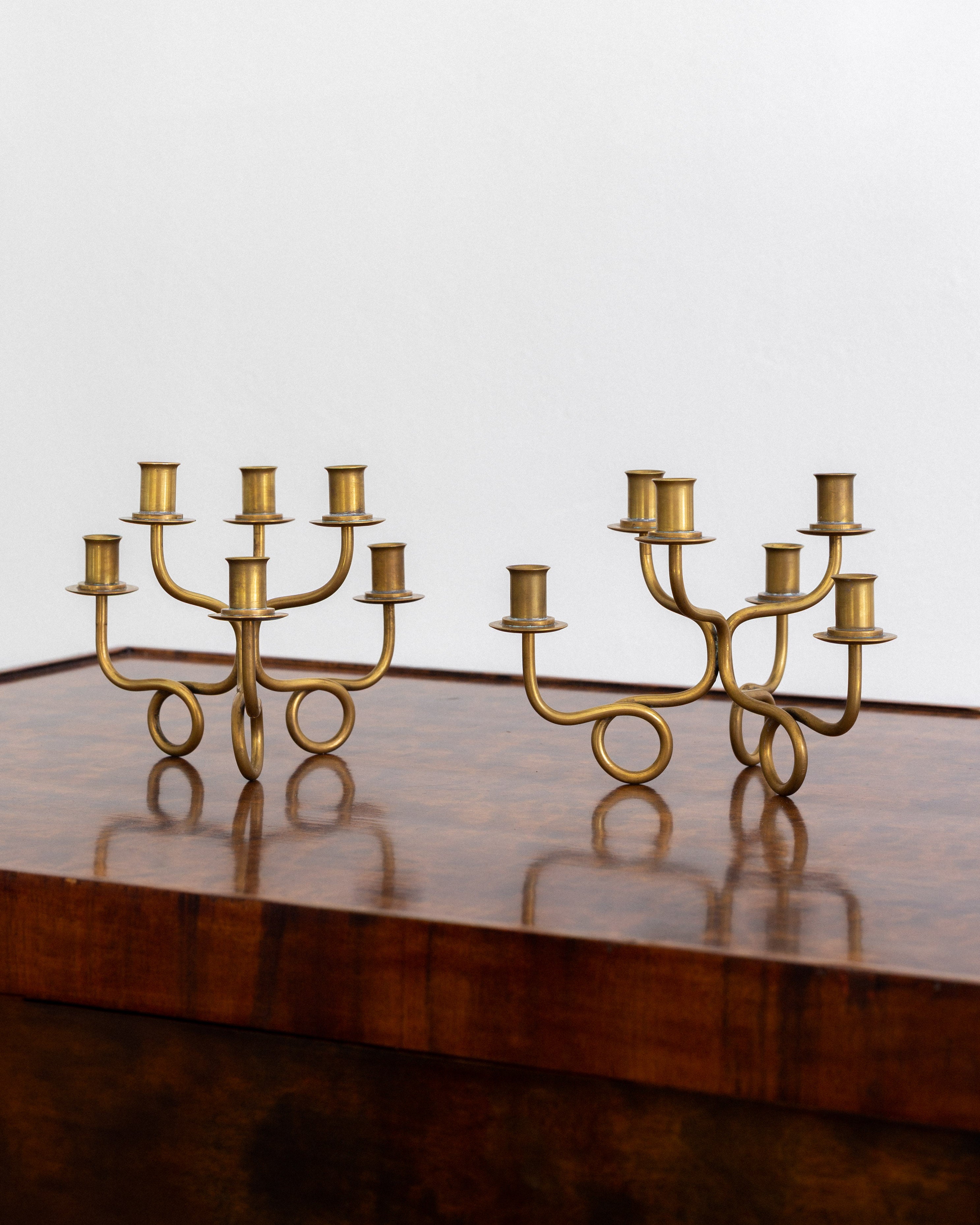 Pair of Brass Candelabra by Josef Frank, Sweden, 1940s by Spigel | The Oblist