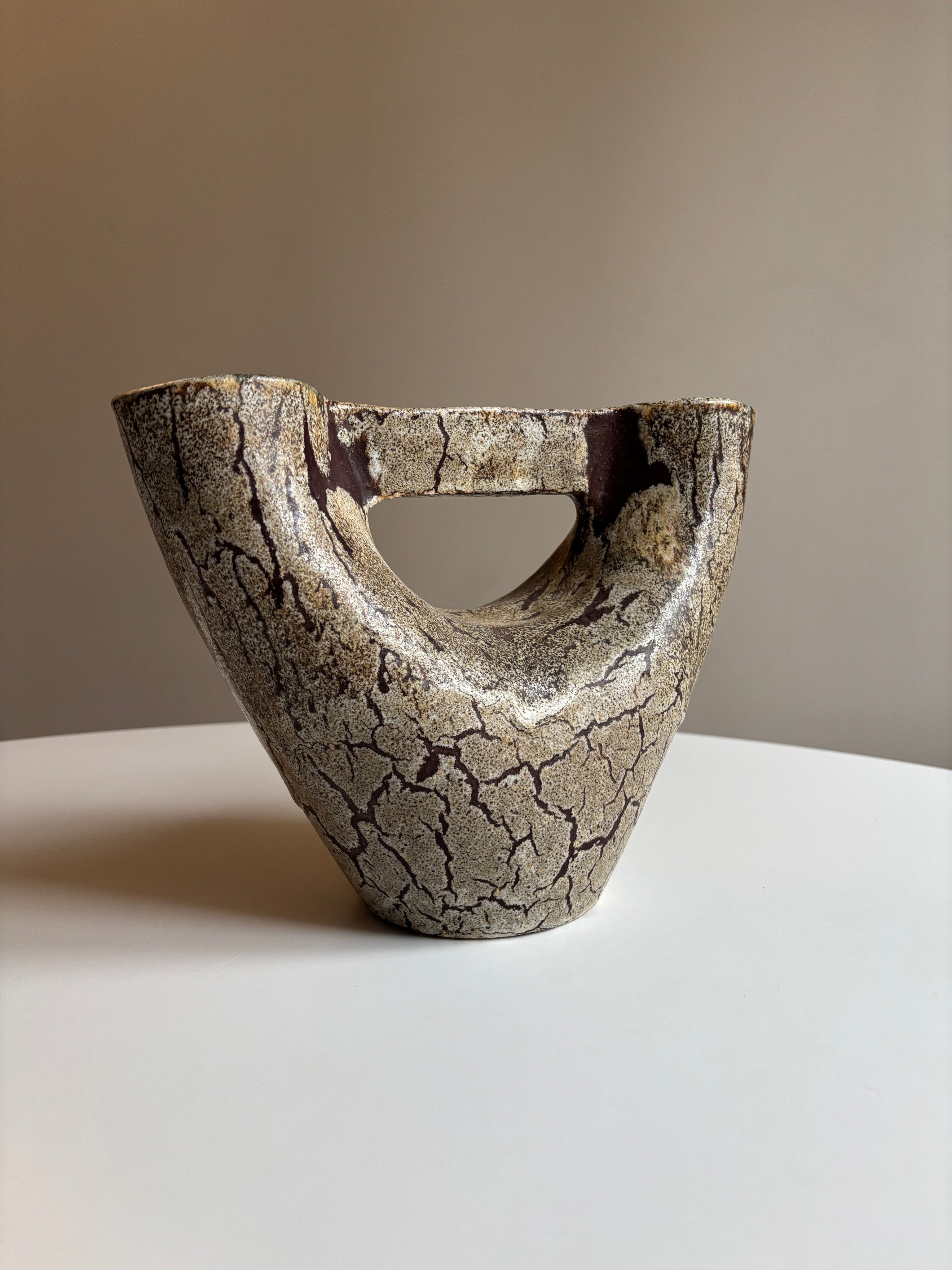Brutalist Sculptural Ceramic Vase by Accolay — Burgundy, France, c. 1950s — close-up of textured ceramic surface