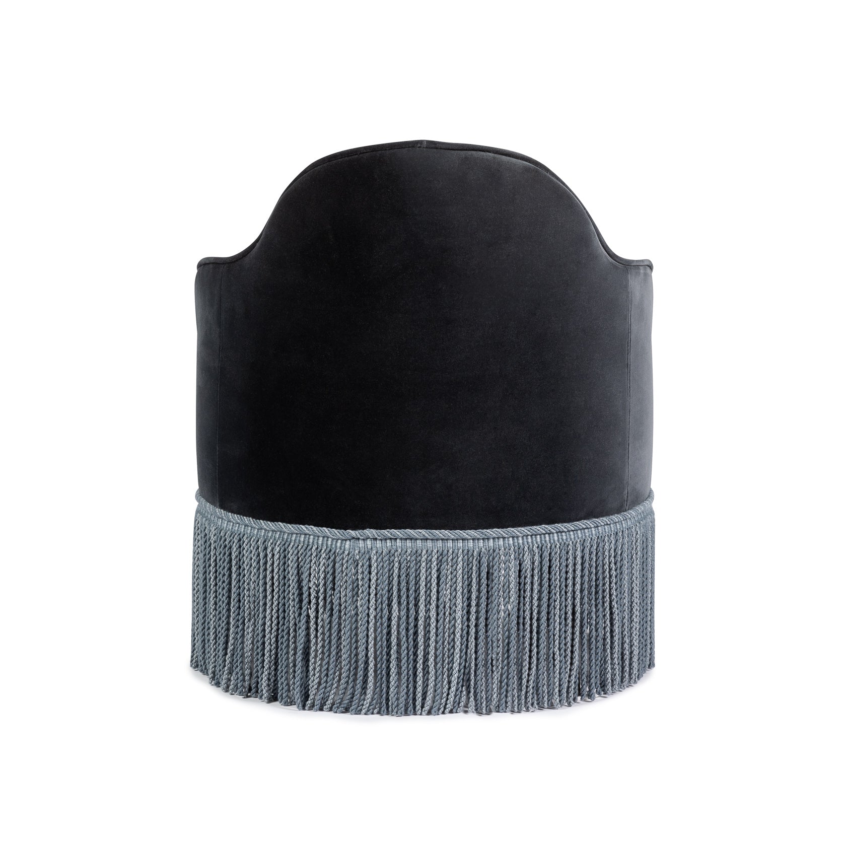 Lou Vanity Stool - Blue Stone Velvet & Blue Fringe — side angle