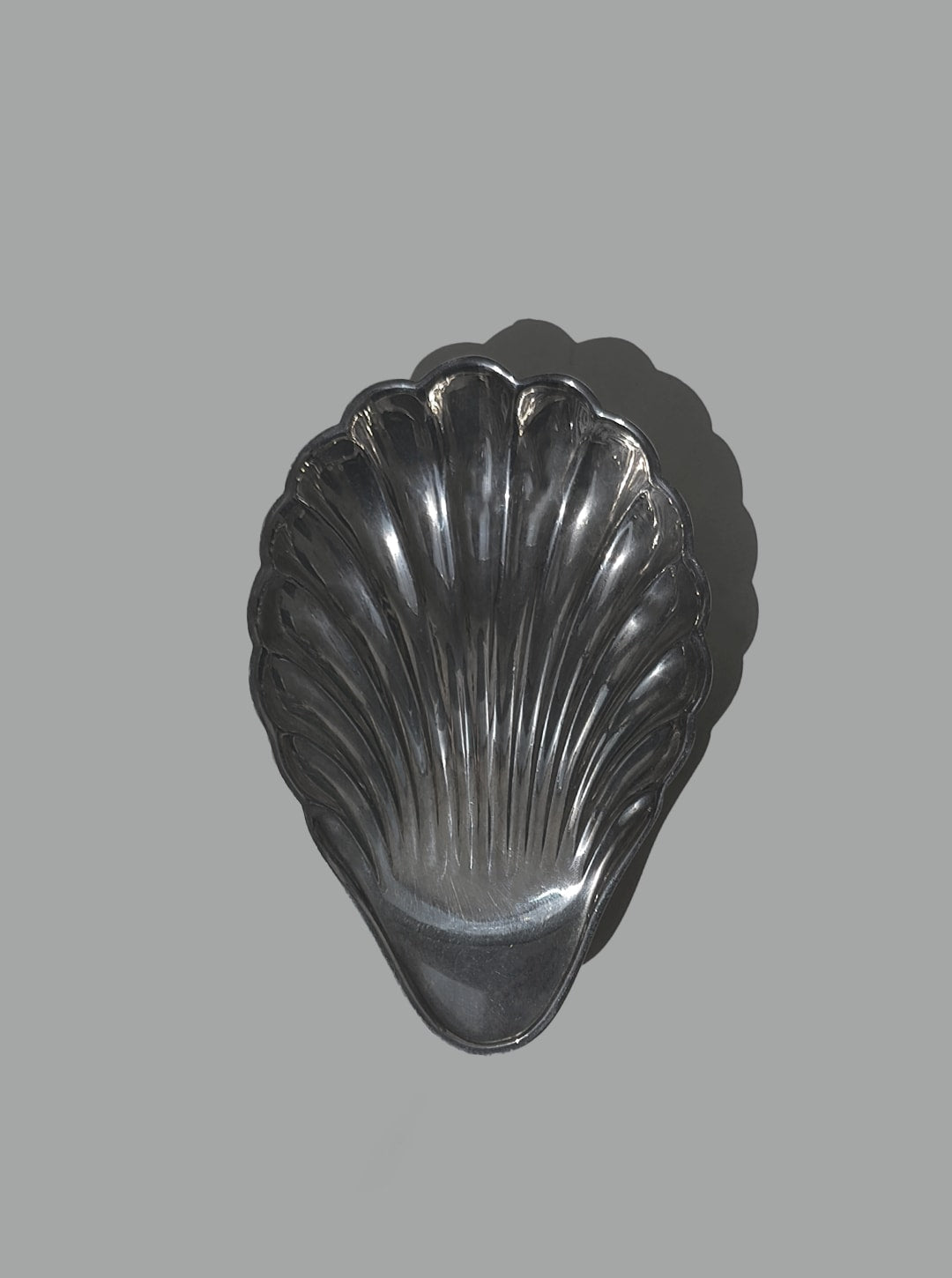 Silver-plated shell vide poche detail view showing ribbed texture