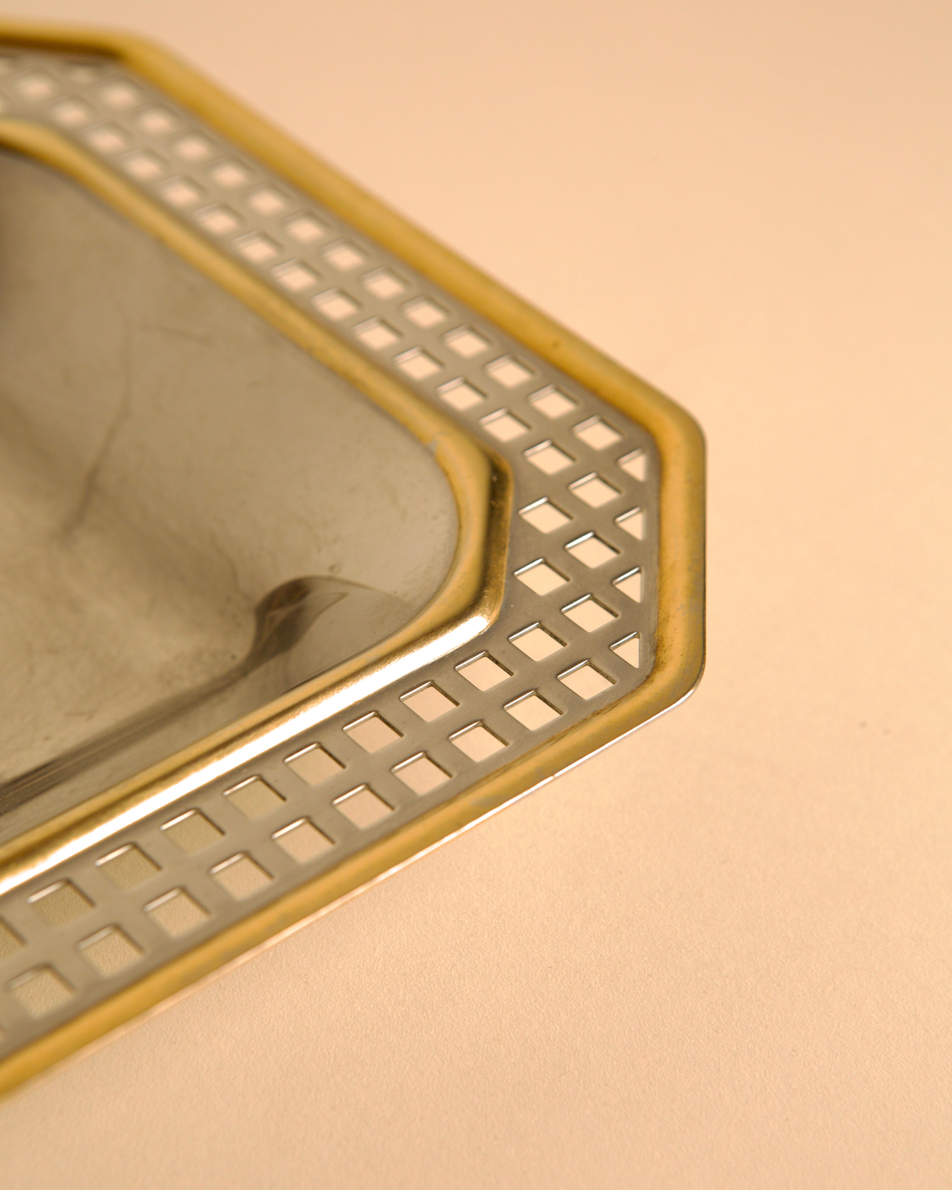 80s Italian gilt and silver-plated metal valet tray — lifestyle setting