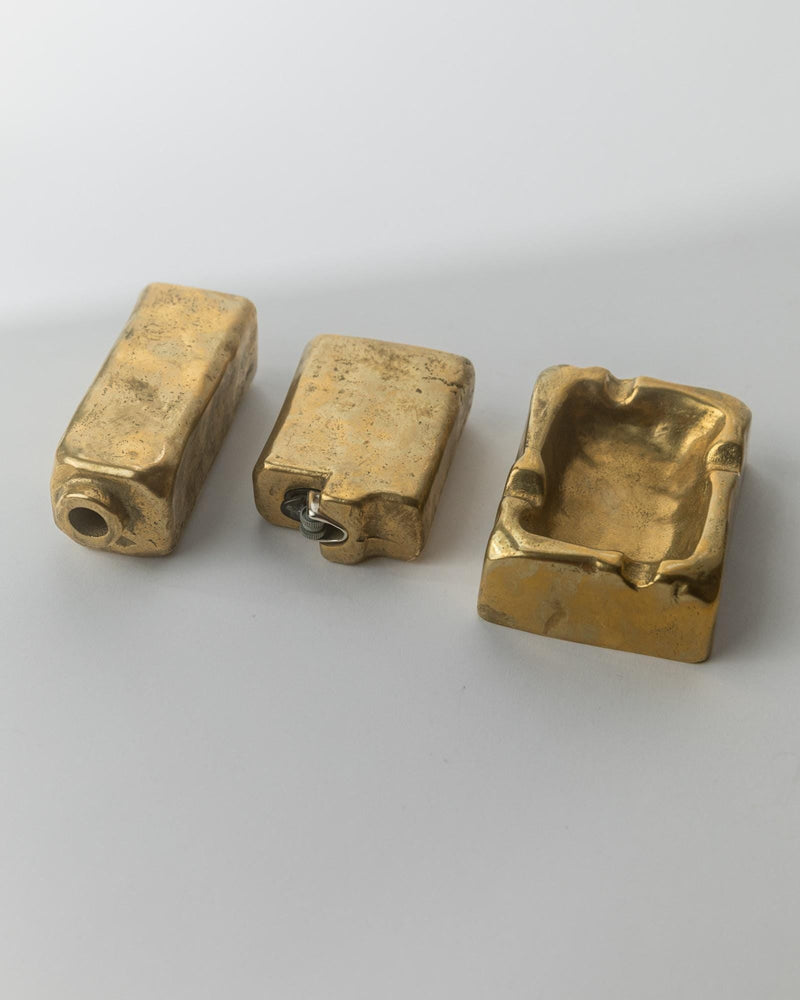 1960s Brutalist Bronze Desk Set — close-up of bronze ashtray details