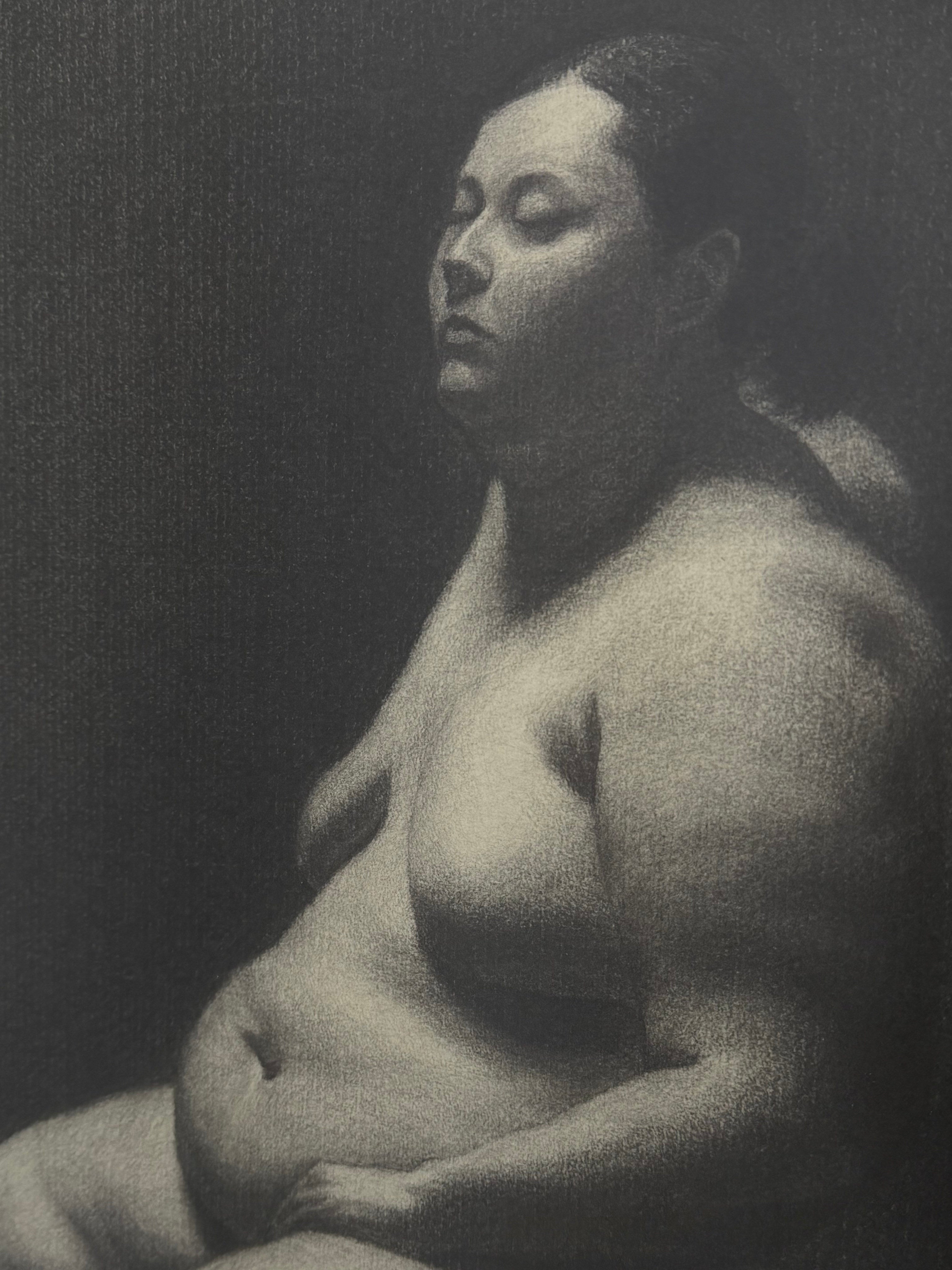 Mabel Martín Academic Nude Charcoal Drawing — close-up of charcoal details on textured paper