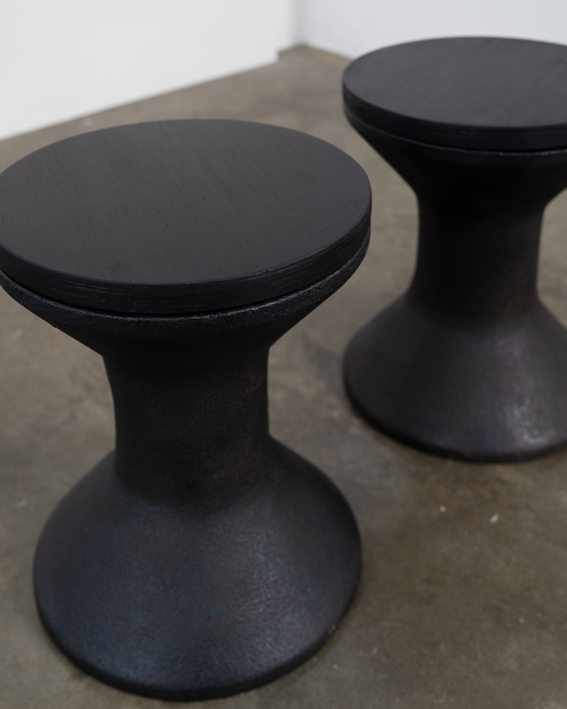 Patinated Steel and Plywood Stool / Side Table