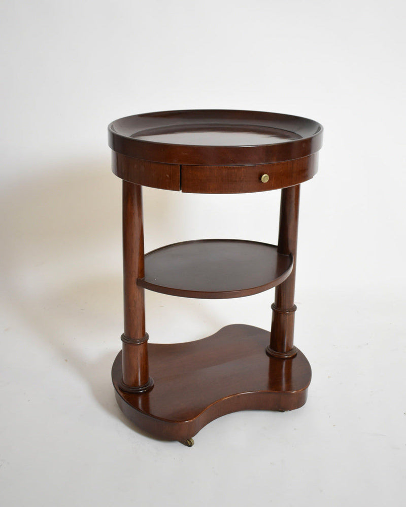 Pair of Mahogany Kidney Ovale Tables, XIXth c. — close-up of round table with drawer