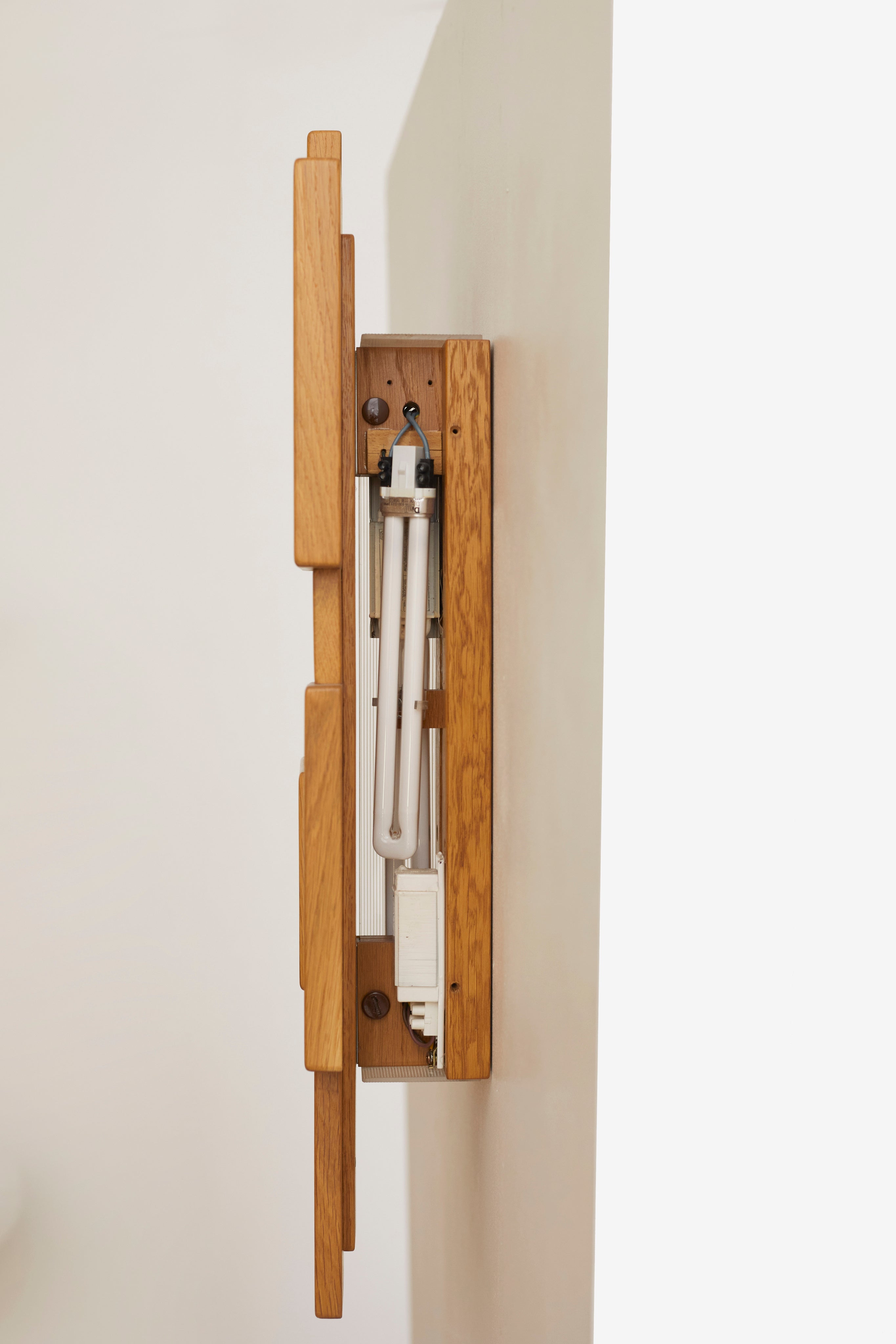 Vintage Set of Two French Oak Wood Sculptural Lamps Wall Lights C. 1980