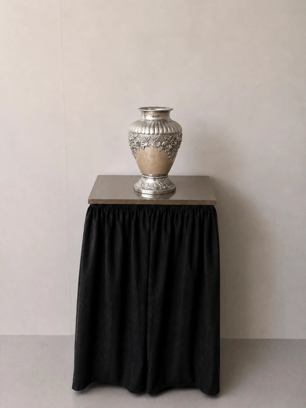 1930s Dutch Vintage Silver-Plated Floral Embossed Vase — detail view